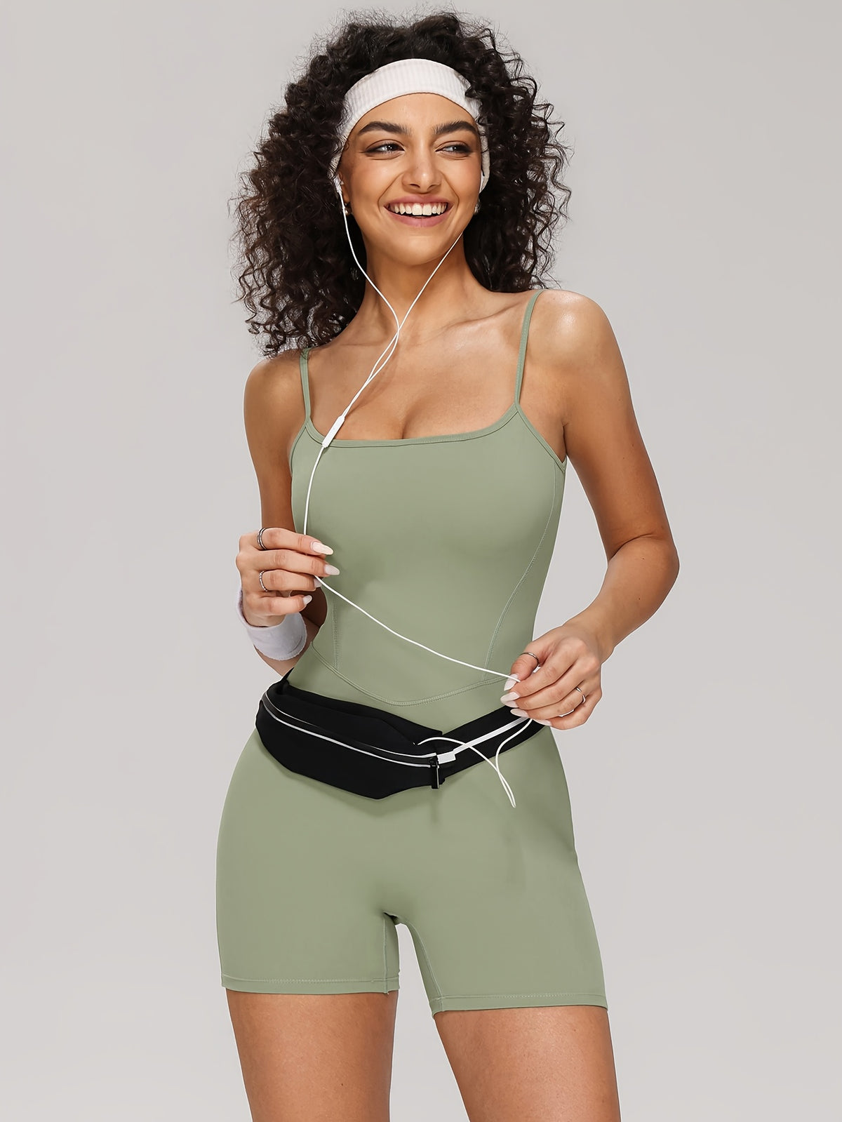 Square Neck Strappy Short Bodysuit - Matcha