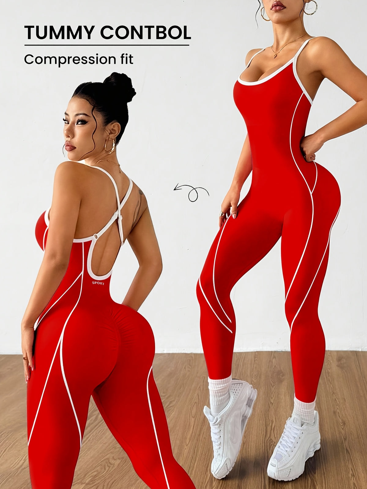 Criss Cross Back Contour Jumpsuit - Red