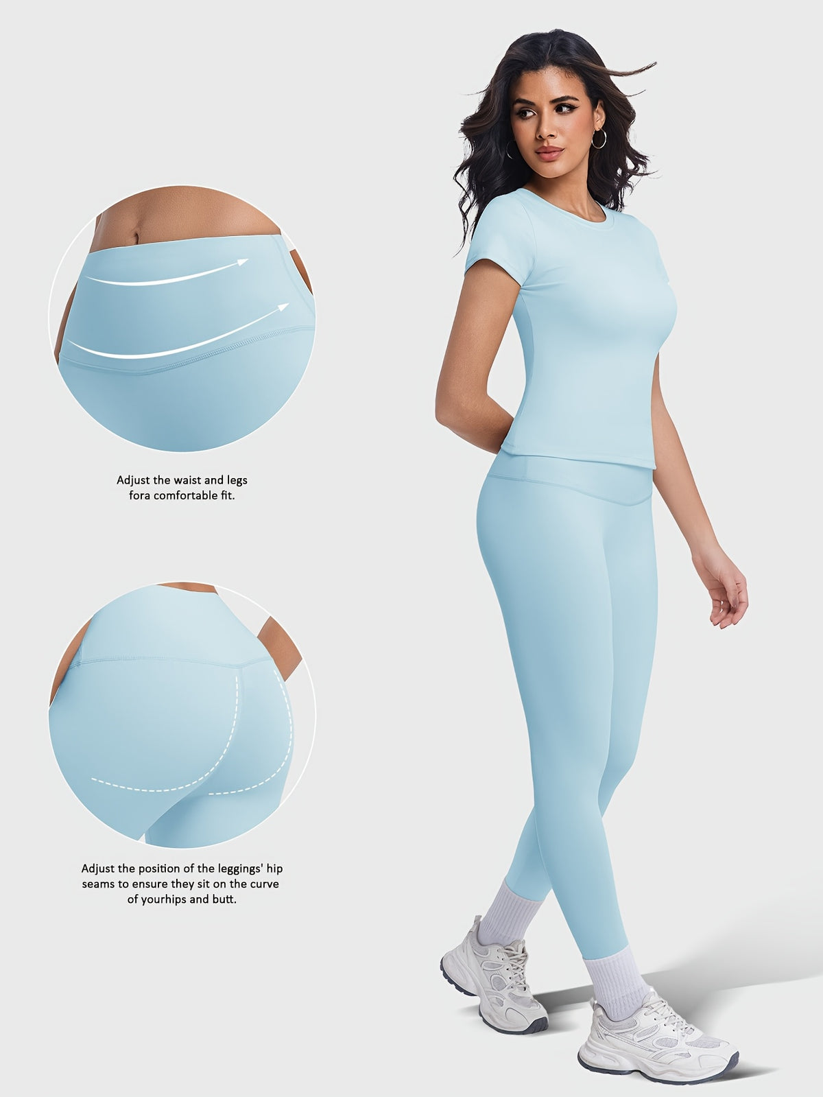 Crew Neck Tee & Leggings Set - Light Blue