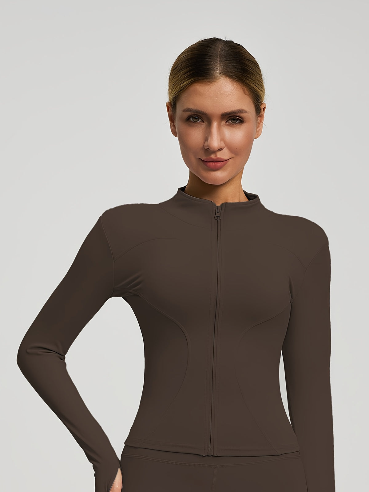 Contour Thumbhole Zip Jacket - Brown