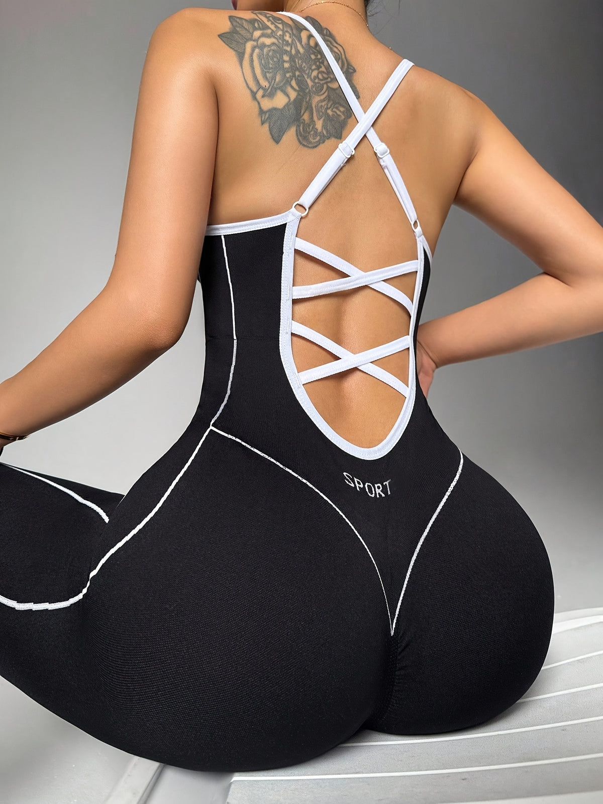 Lace Up Back Jumpsuit - Black