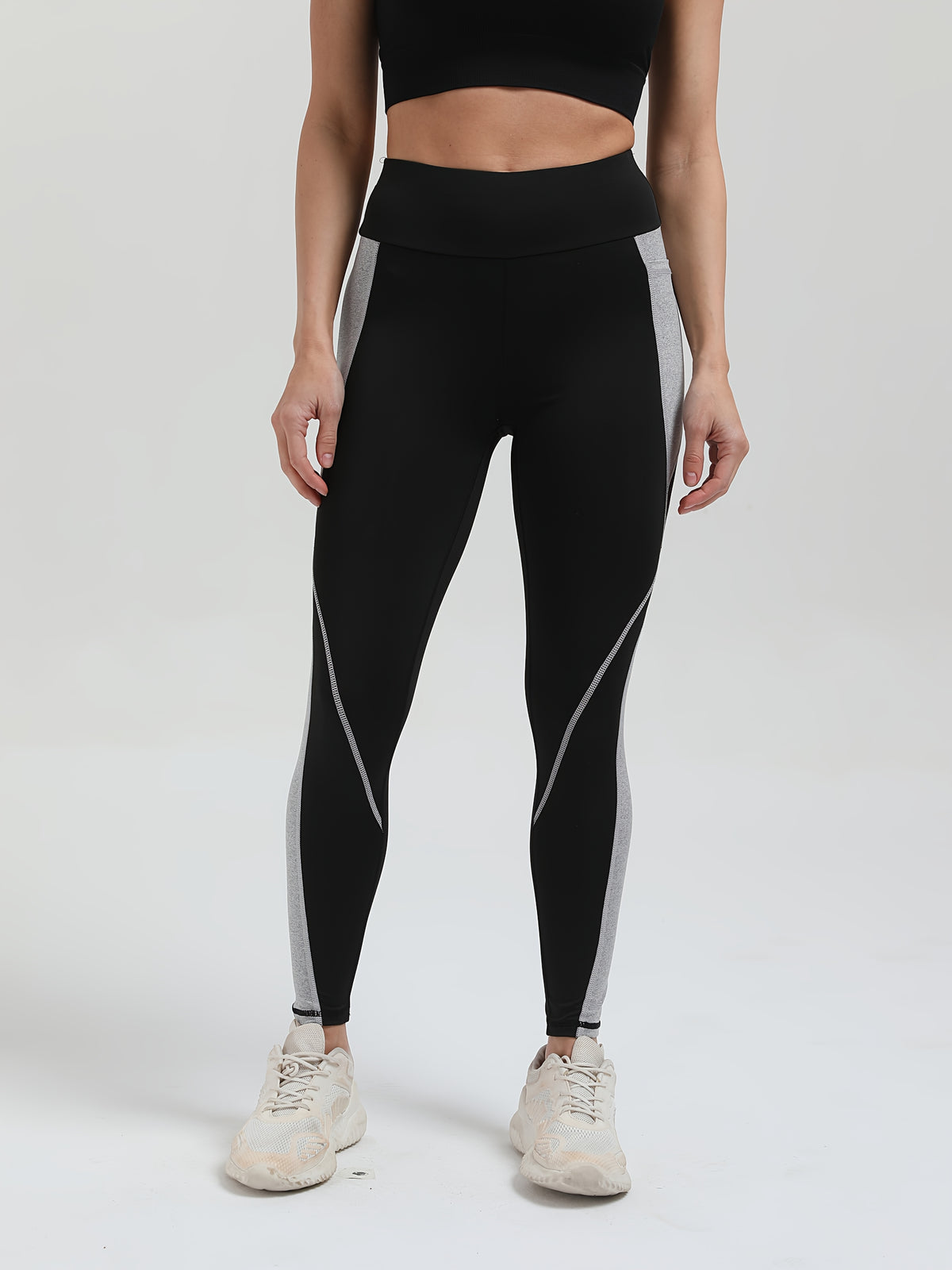 Two-Tone Running Tight Leggings - Black Gray