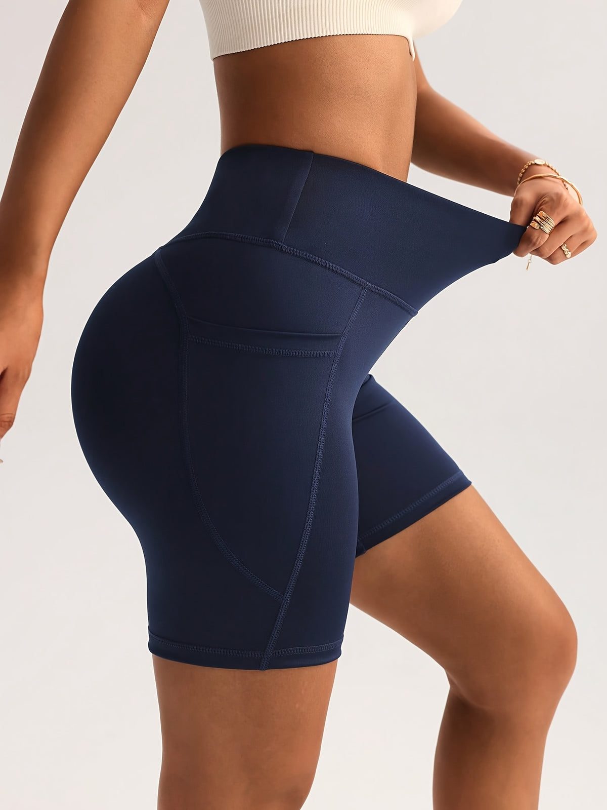 High Waist Compression Pocket Shorts - Navy