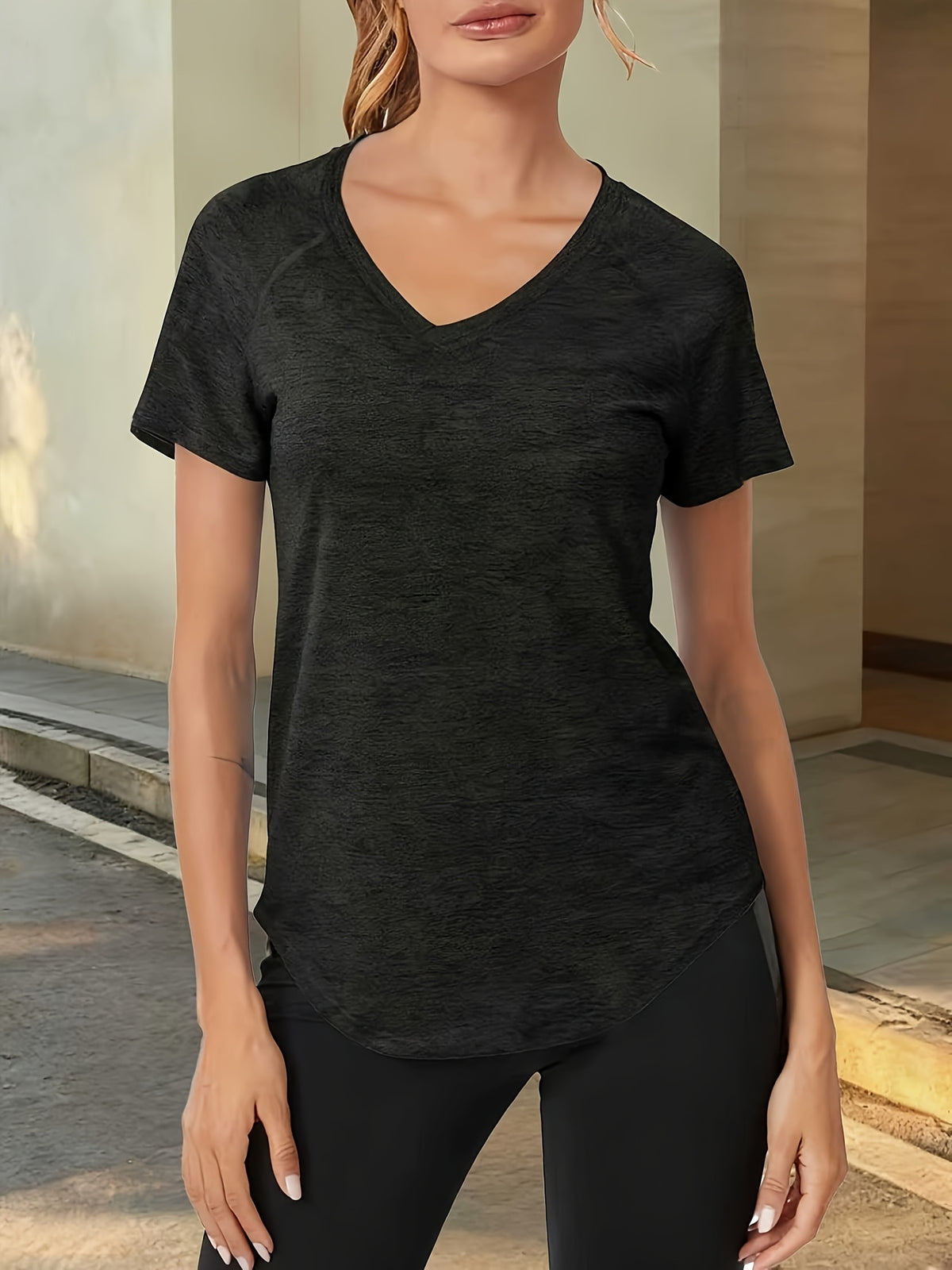 Raglan Sleeve Relaxed Sports Tee - Black Gray