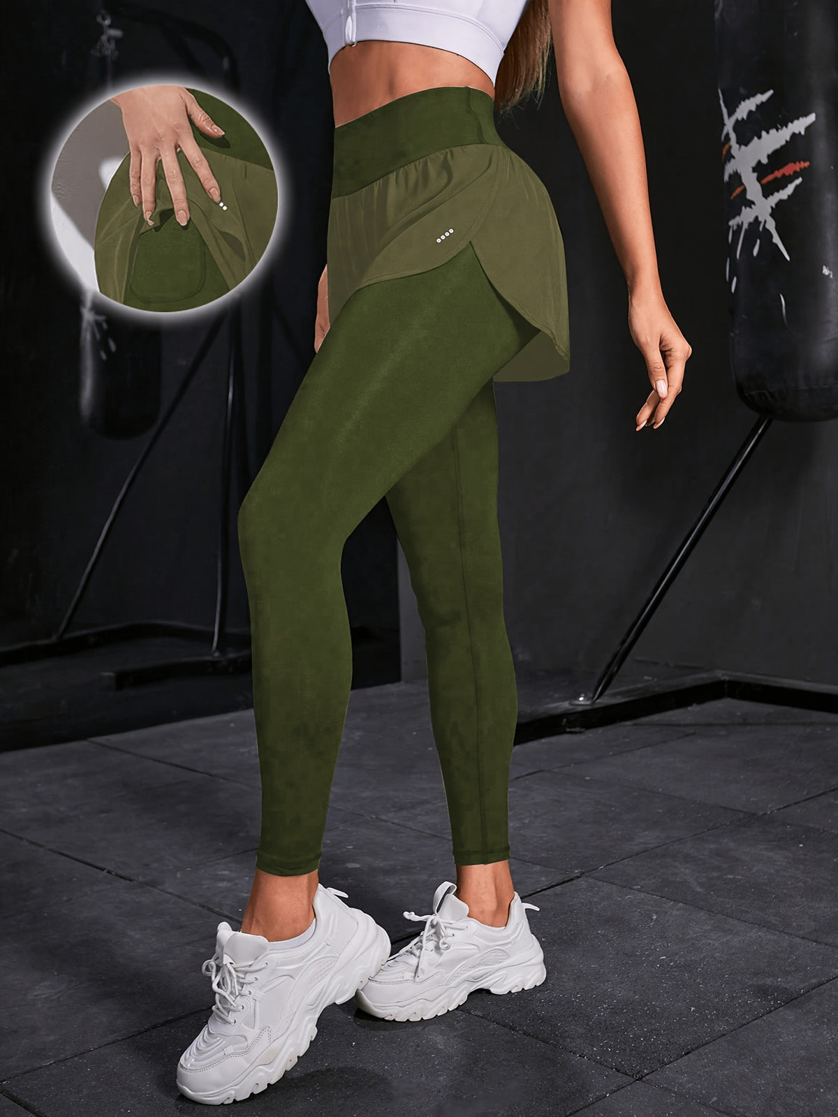 2-in-1 Glitter Polka Dot Sport Pants - Olive