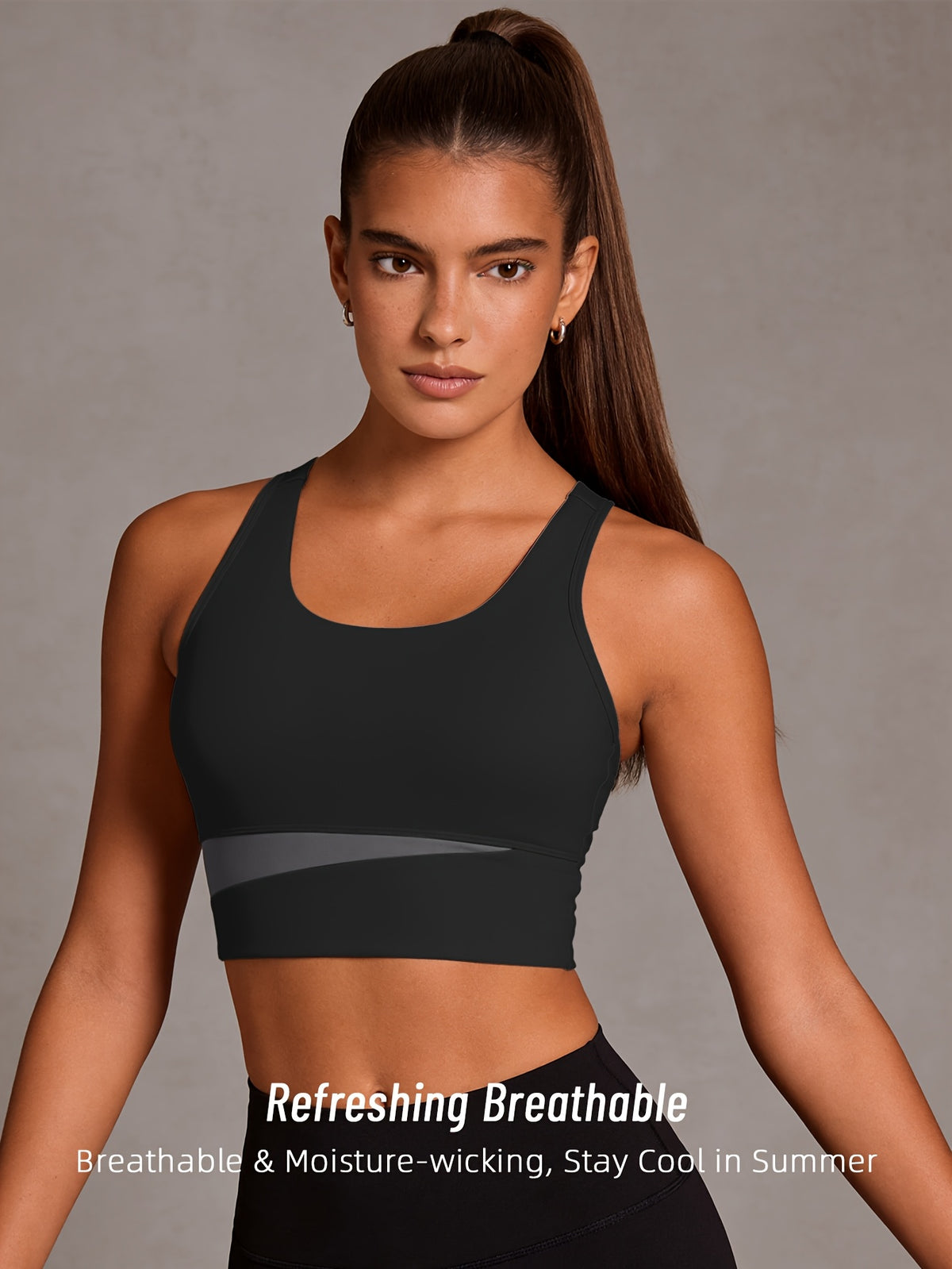 Color Block Strappy Sports Bra - Black