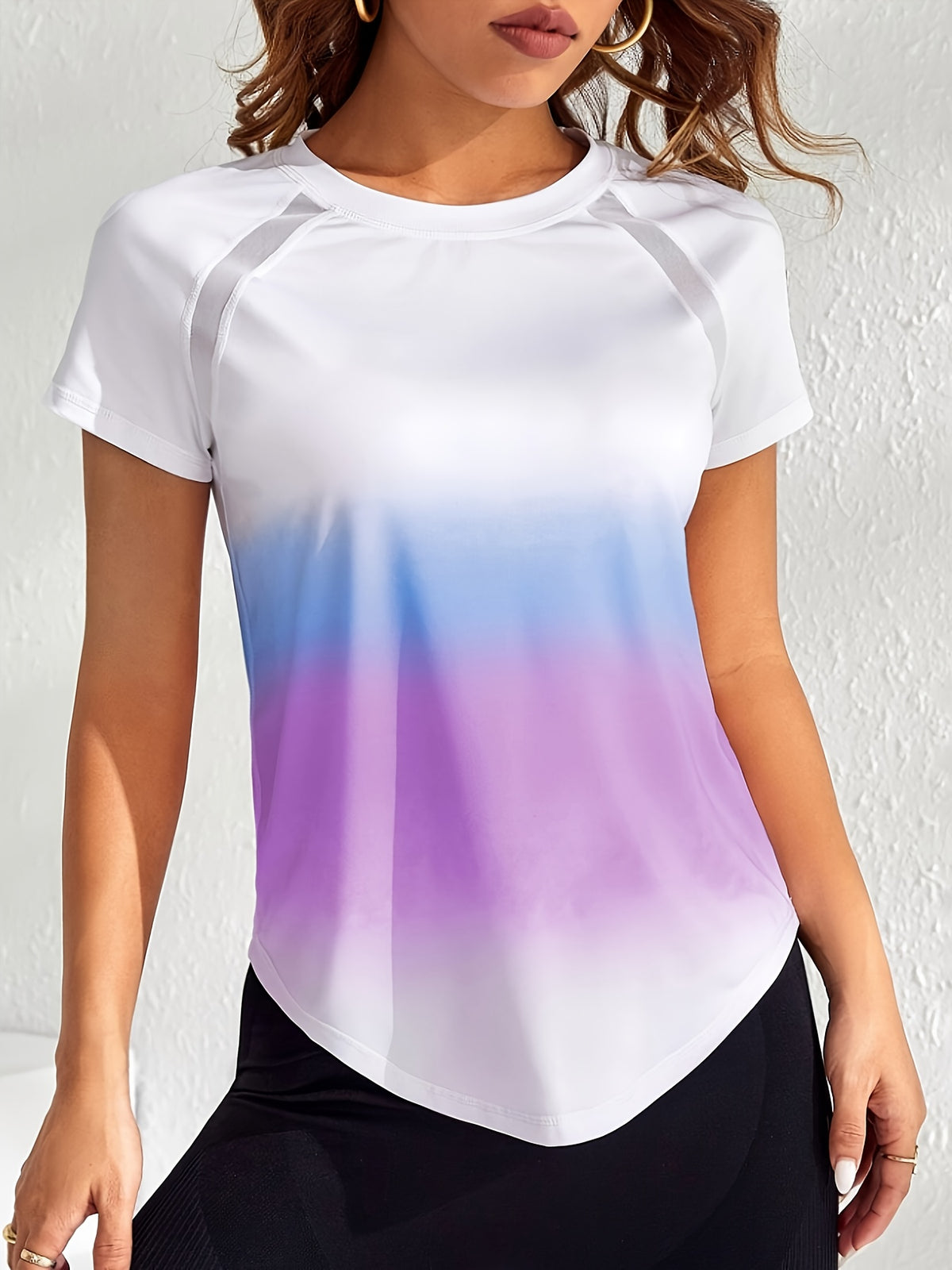 Tie-Dye Mesh Patchwork Sports Tee - Purple Ombre