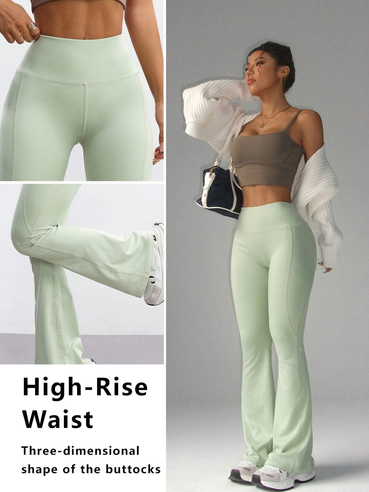 High Waist Flare Pants - Sage Green