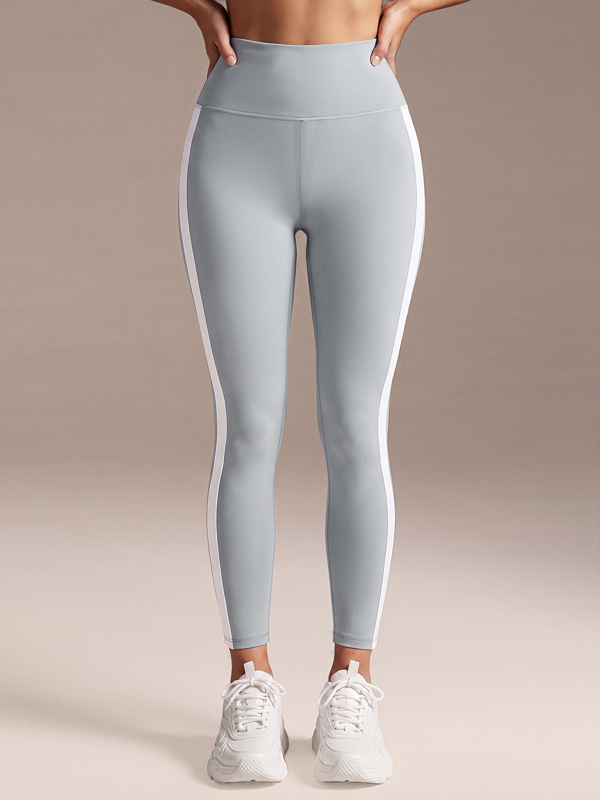 Contrast Panel Leggings - Light Blue