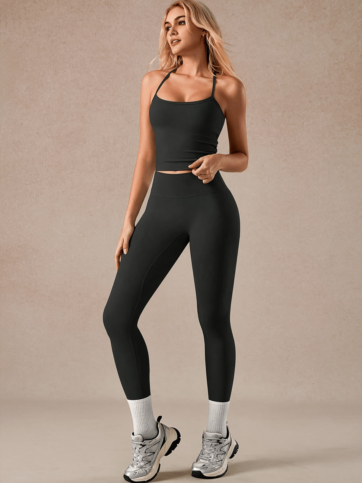 Backless Bra & Leggings Set - Black