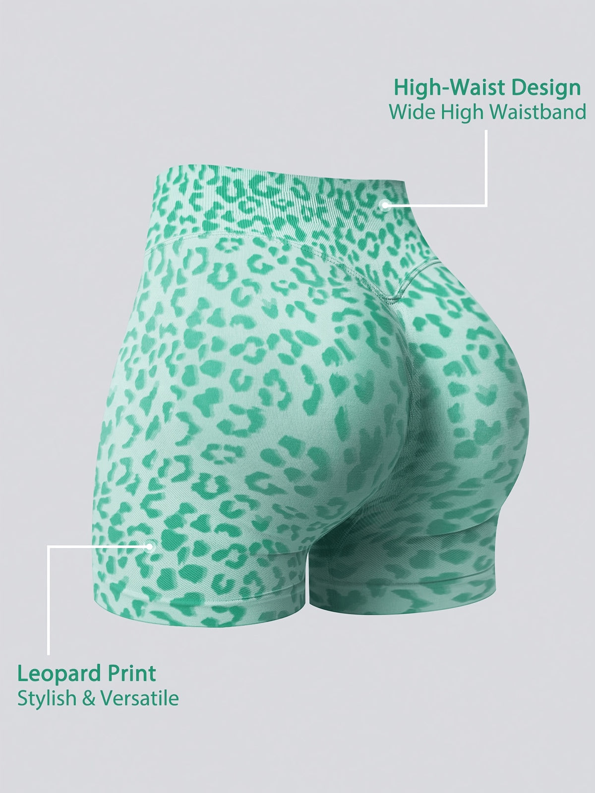 Leopard Seamless Ribbed Biker Shorts - Mint