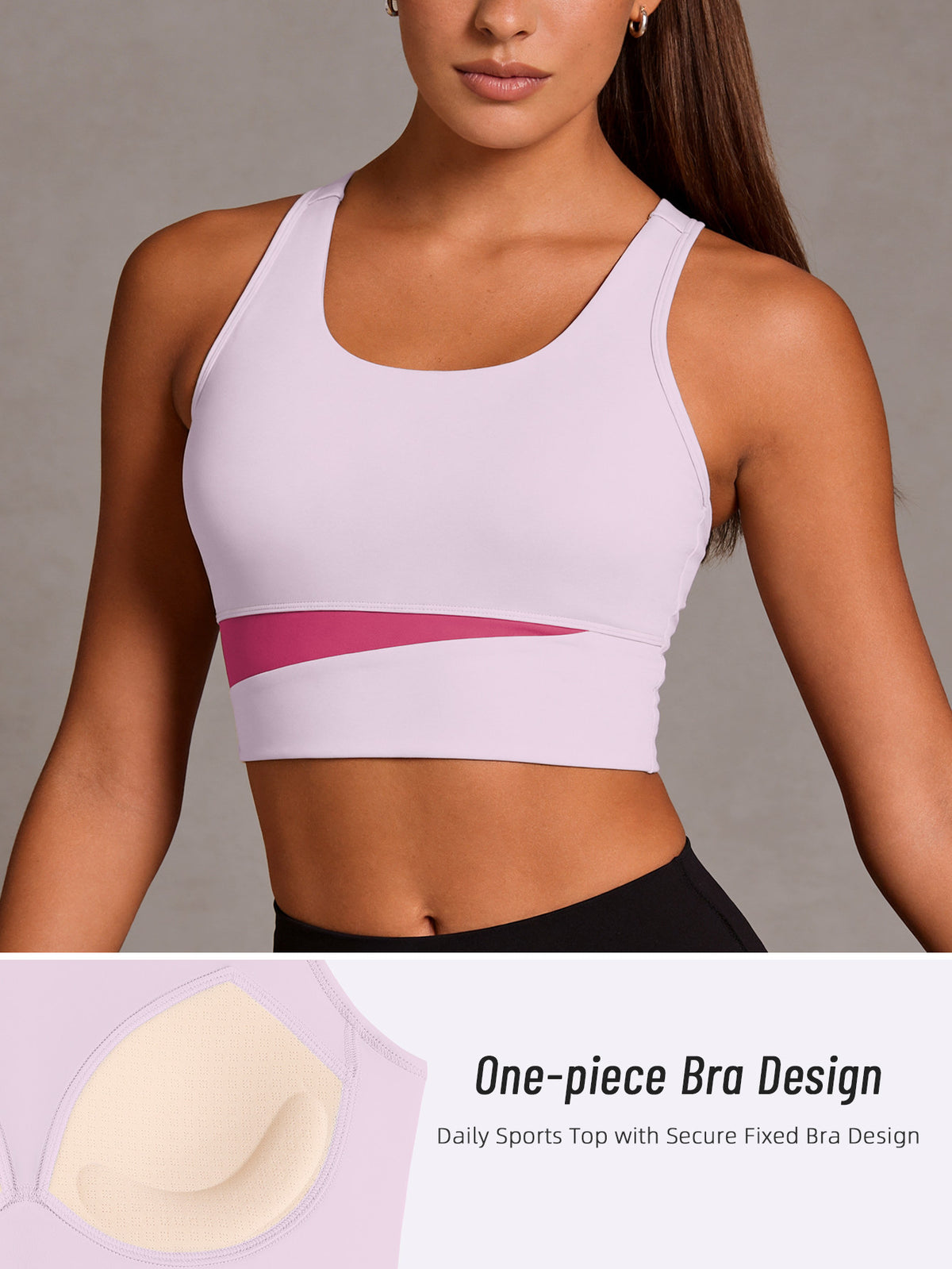 Color Block Strappy Sports Bra - Hot Pink