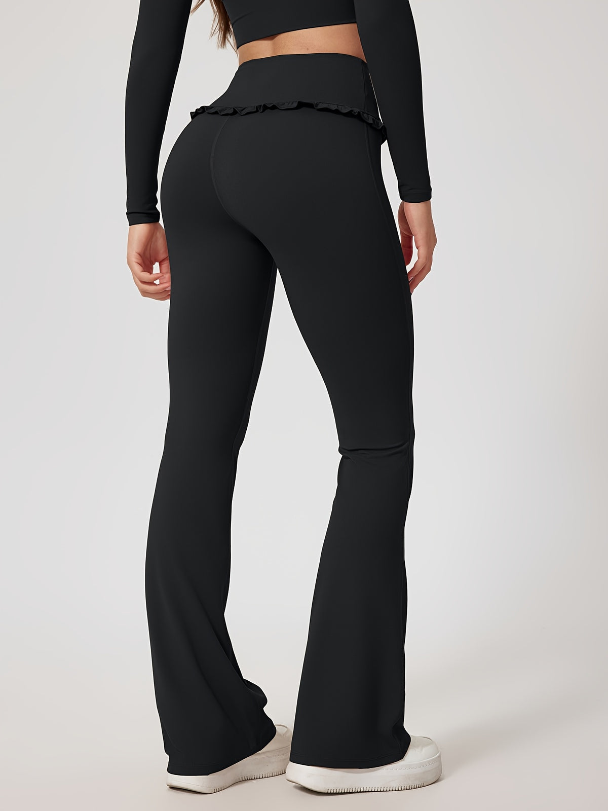 Lace Trim Flare Leggings - Black