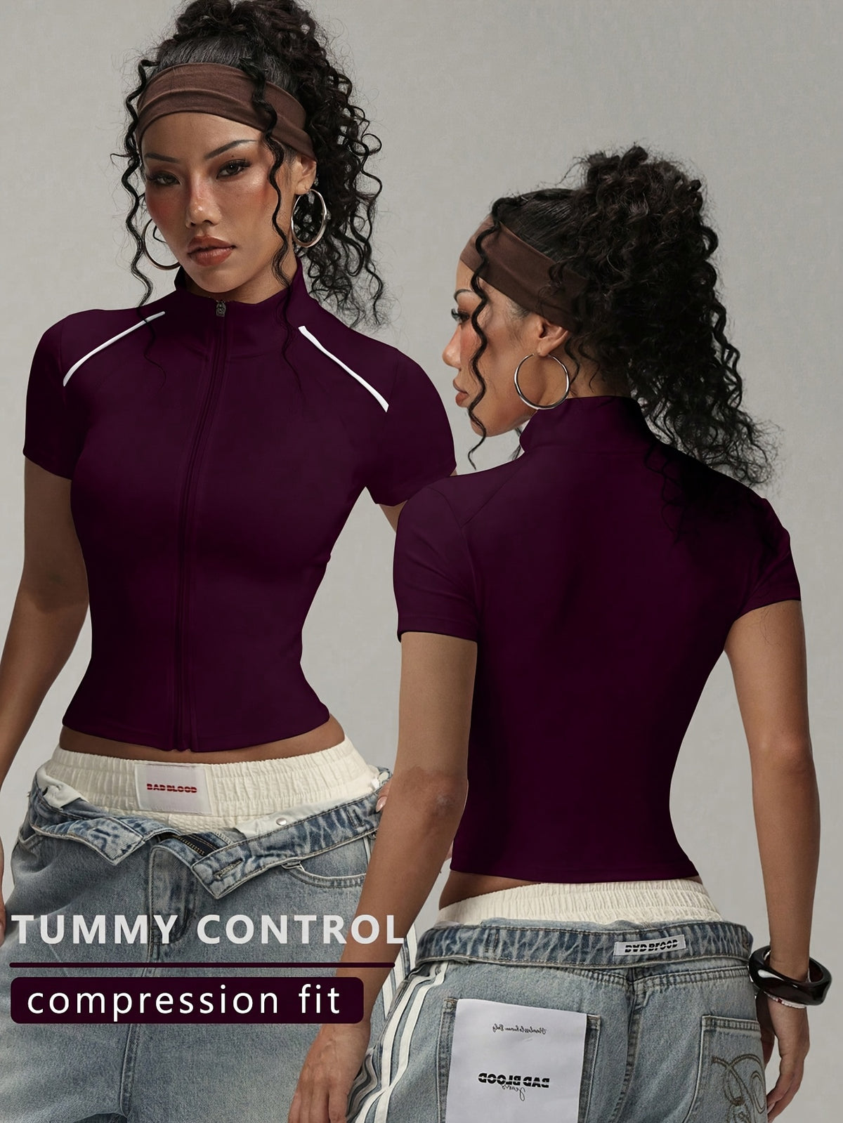 Short Sleeve Zip Top - Purple