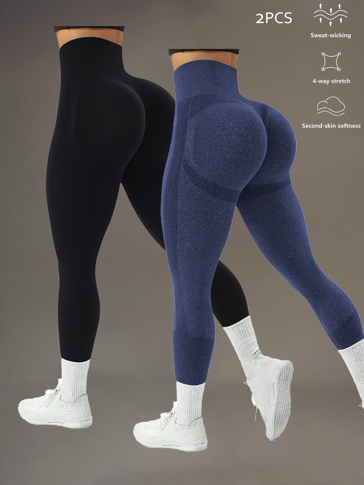 2 Pack Polka Dot Wide Waistband Leggings - Black & Deep Blue