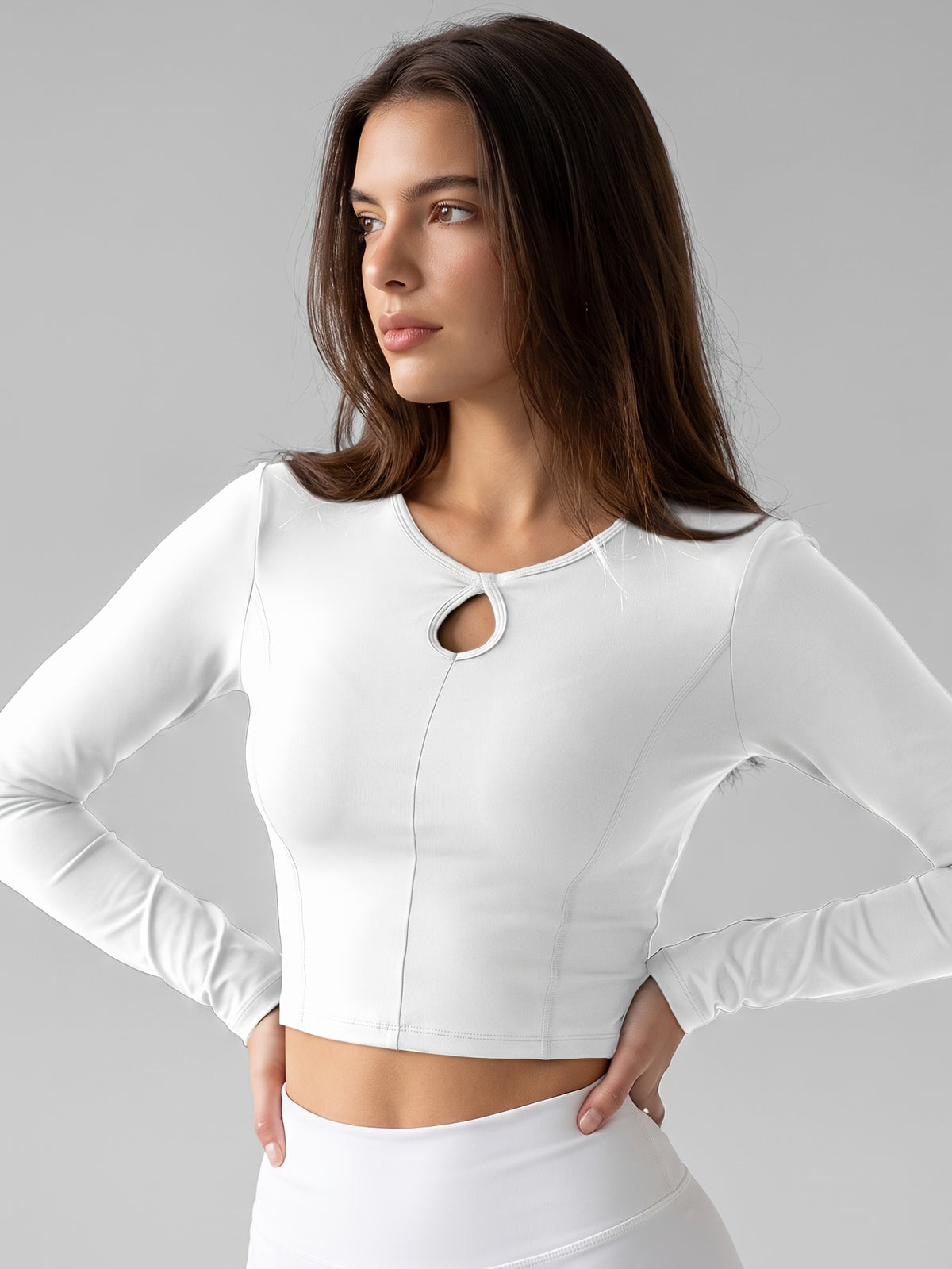 Cutout Twist Knot Long Sleeve Top - White