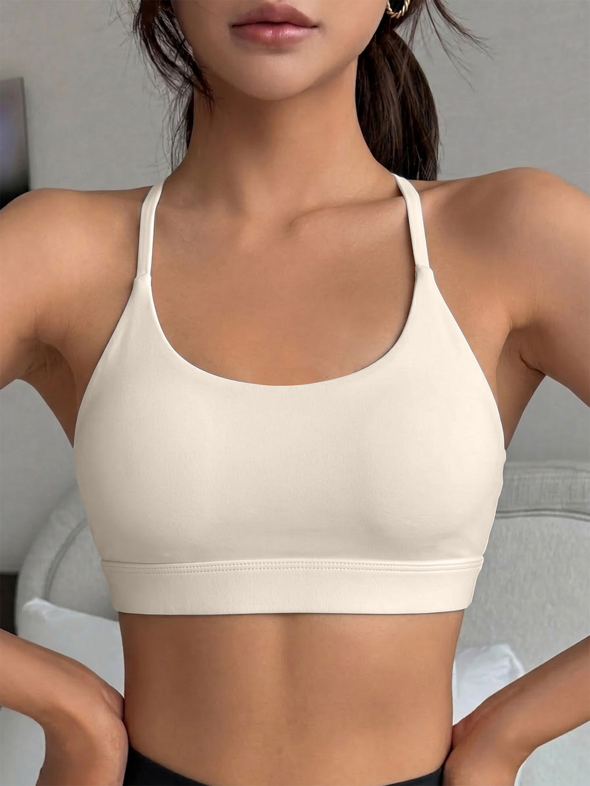 Backless Thin Strap Sports Bra - White