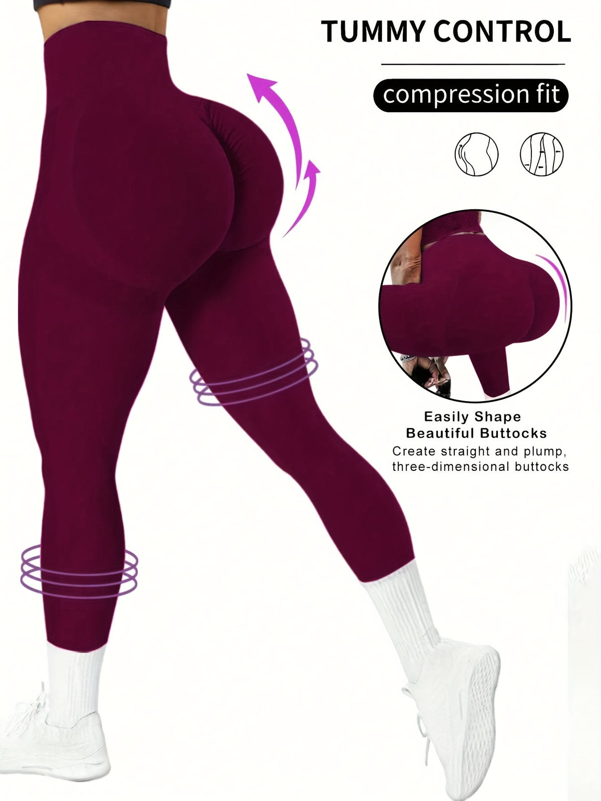 2 Pack Quick-Dry Wide Waist Leggings - Black & Wine Red