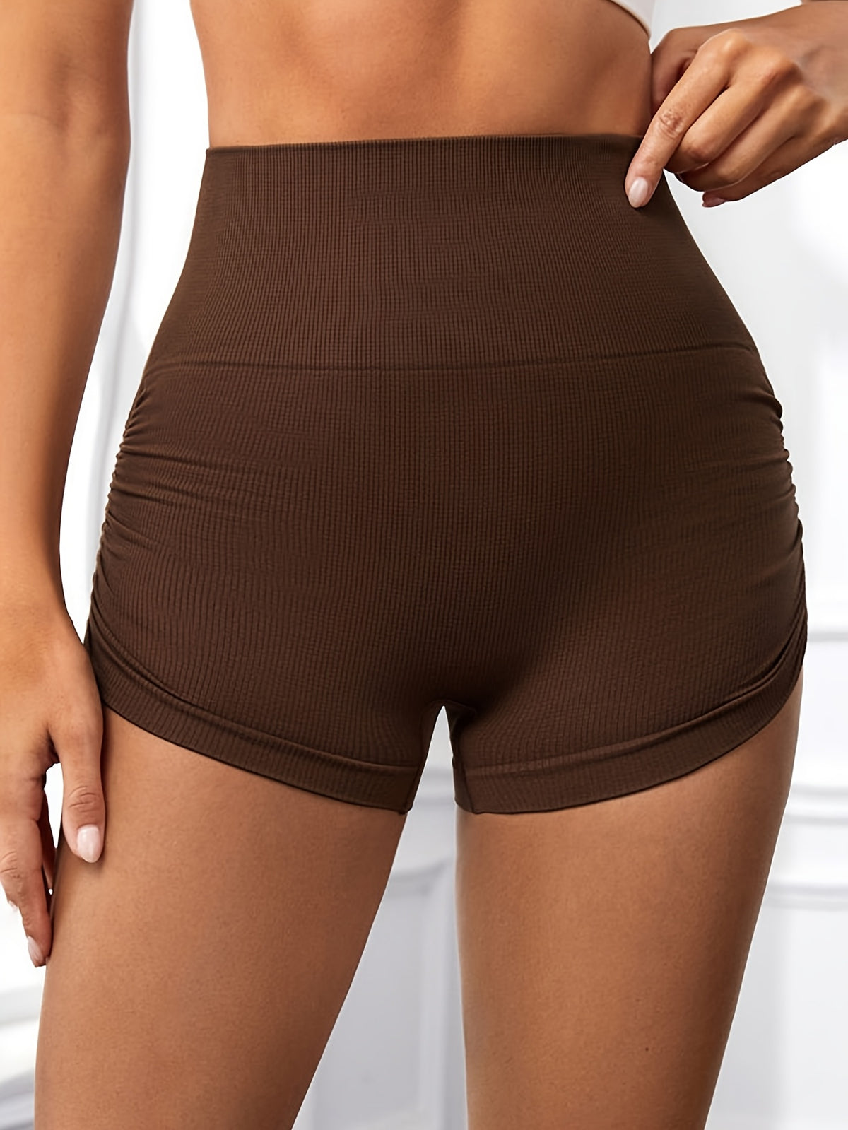 Seamless Hip Lift Yoga Shorts - Coffee