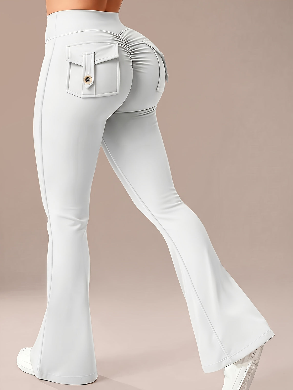 Pocket Flare Athletic Pants - Pearl White