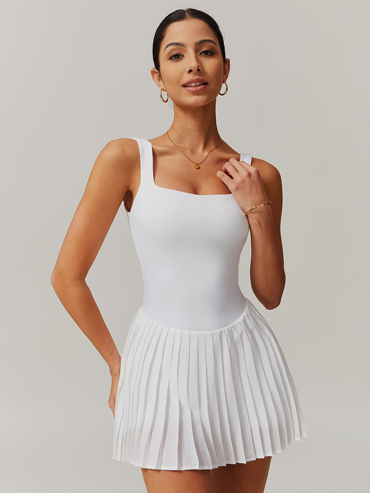 Pleated Strappy Tennis Dress - White