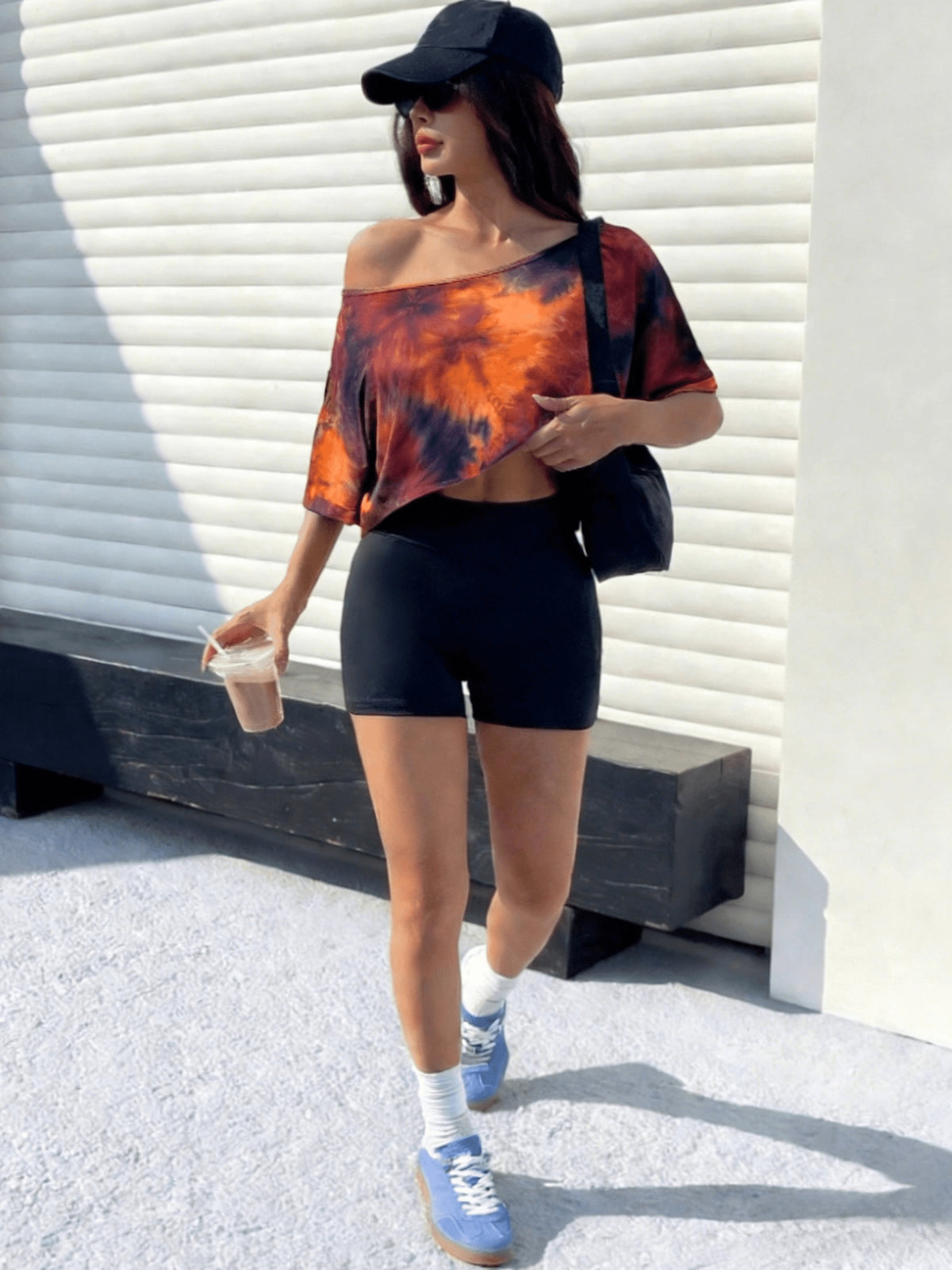 Tie Dye Off Shoulder Tee - Orange Tie Dye
