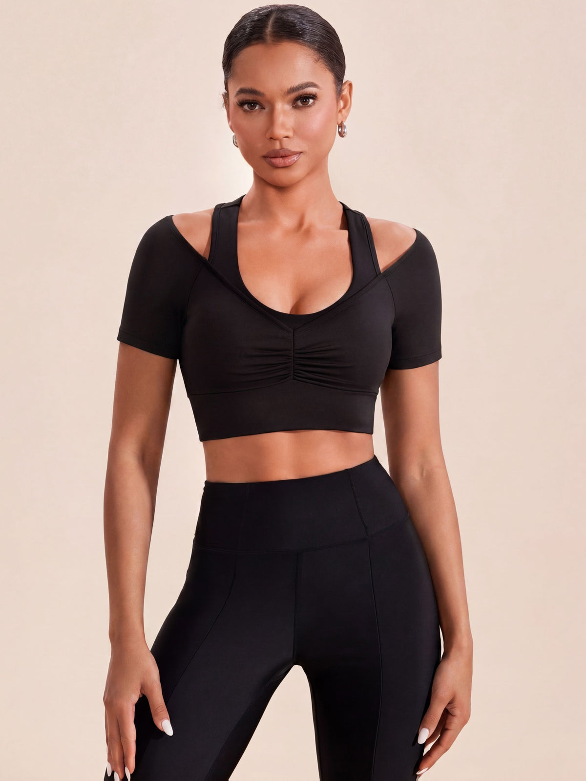 2 in 1 Halter Bra Off Shoulder Tee - Black