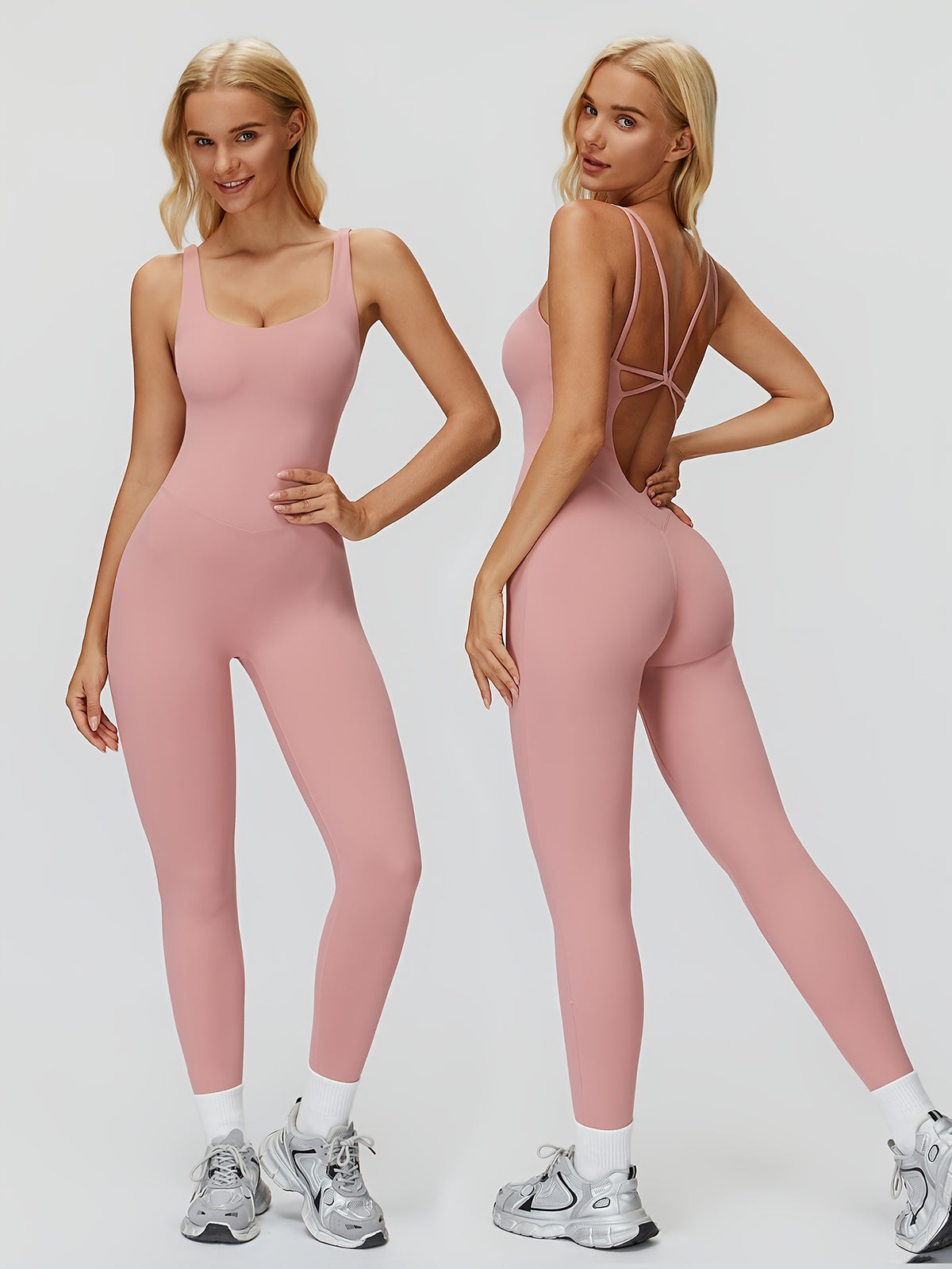 Cutout Back Yoga Jumpsuit - Blush Grey