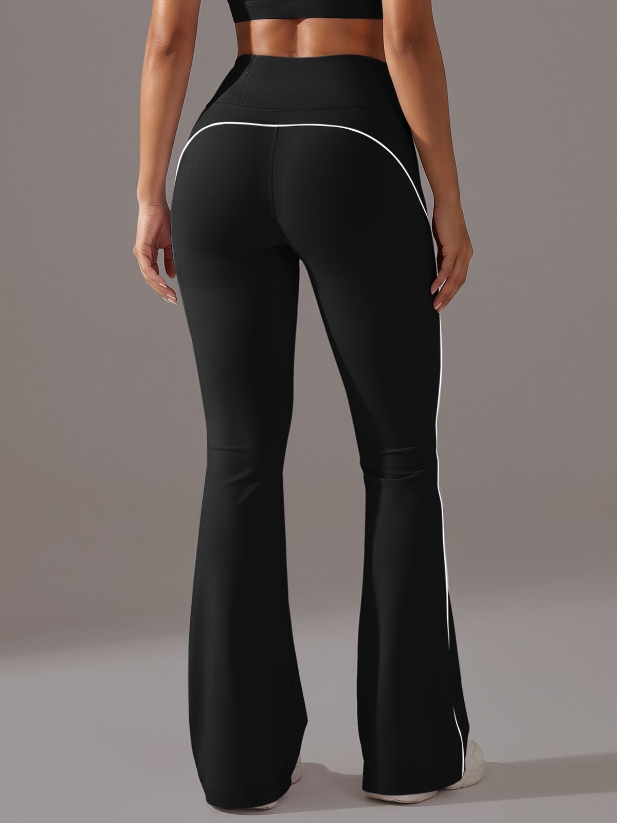 Contrast Line High Waist Flare Pants - As Shown