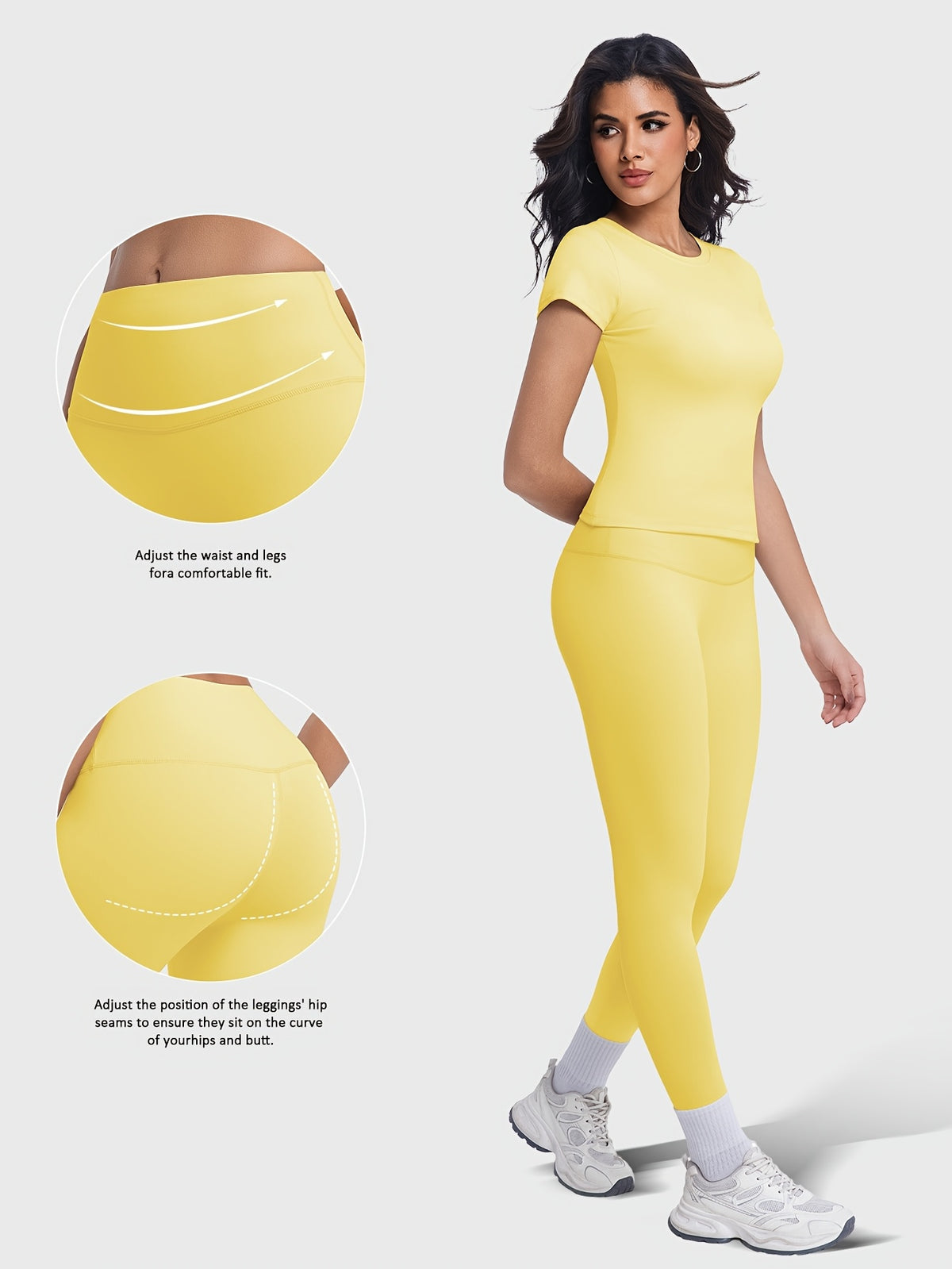 Crew Neck Tee & Leggings Set - Yellow