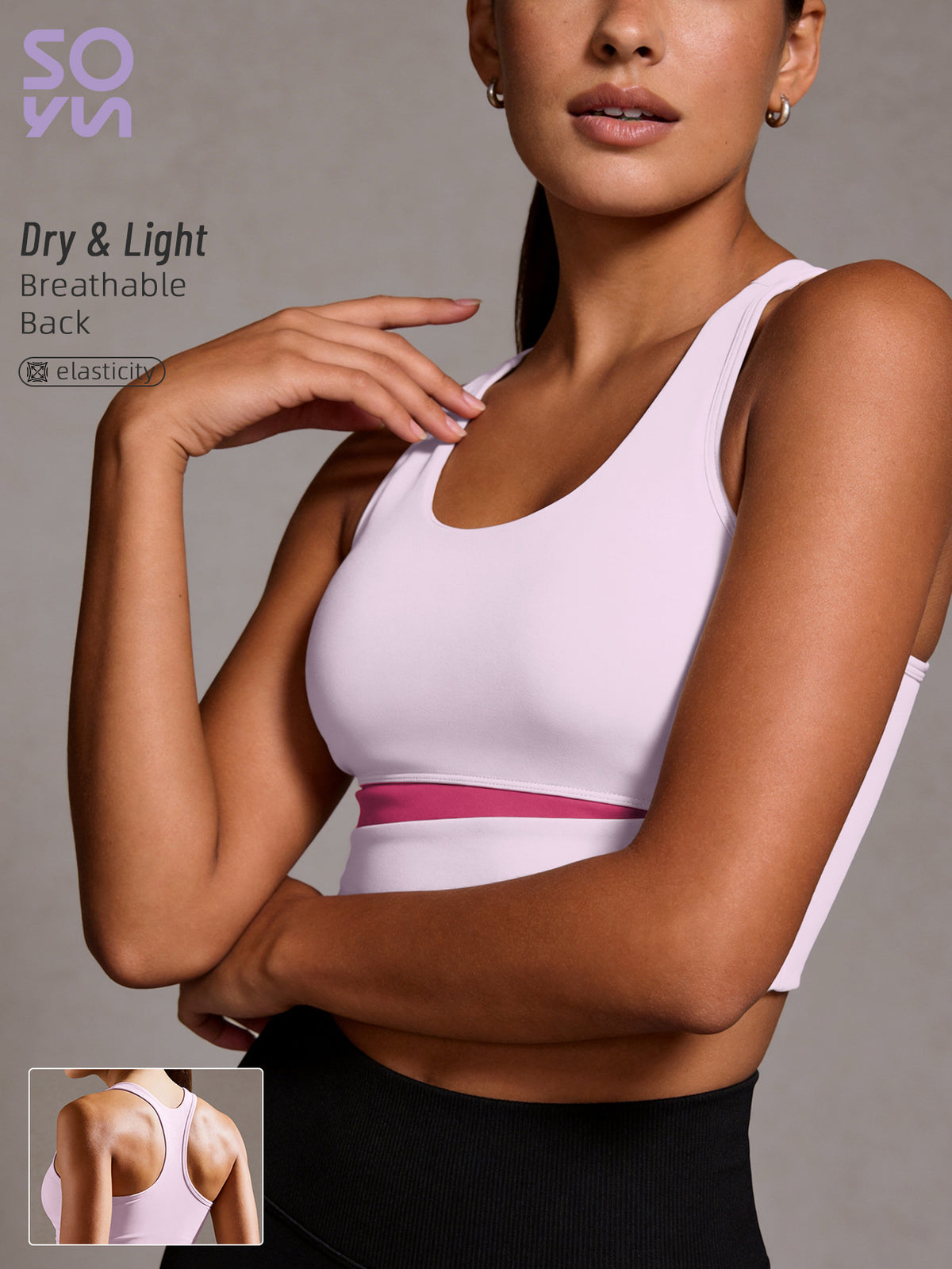 Color Block Strappy Sports Bra - Hot Pink
