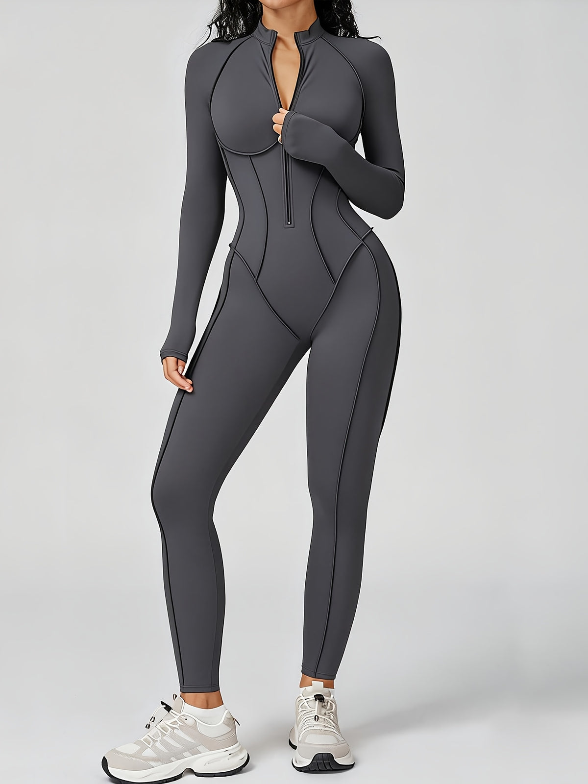 Half Zip Long Sleeve Jumpsuit - Graphite