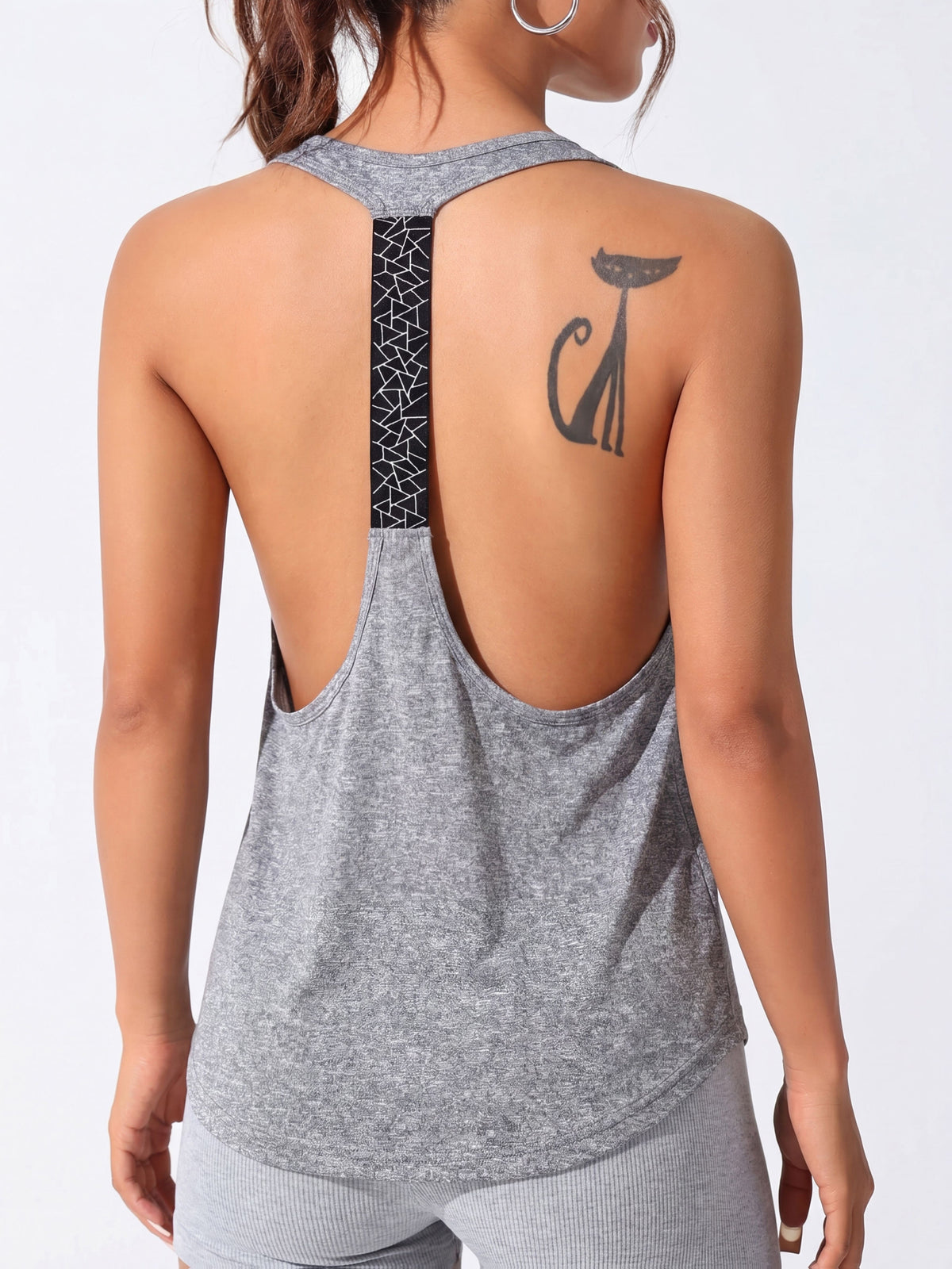 Hollow Out Backless Loose Tank - Grey