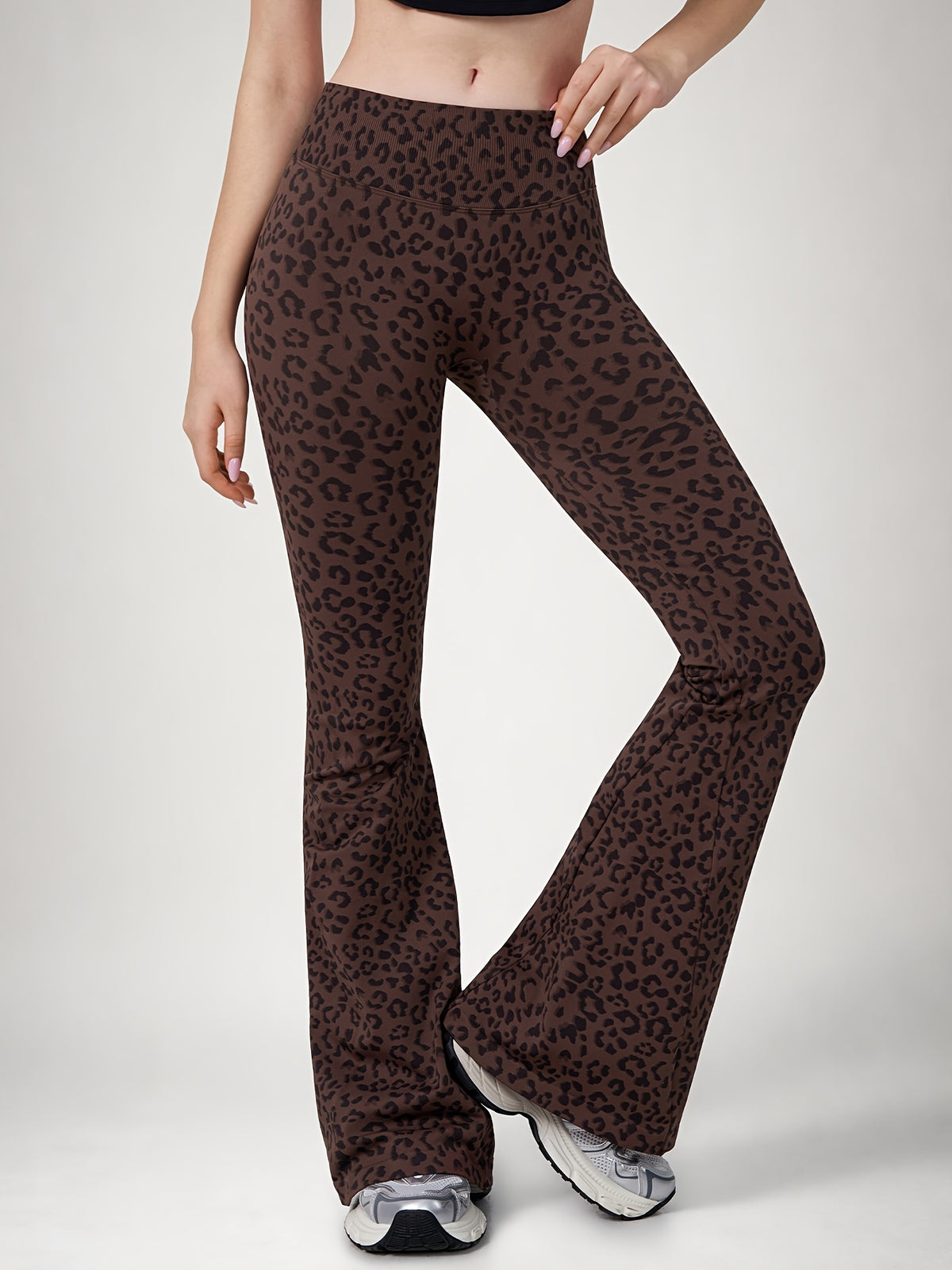 Leopard Print Flare Leggings - Brown