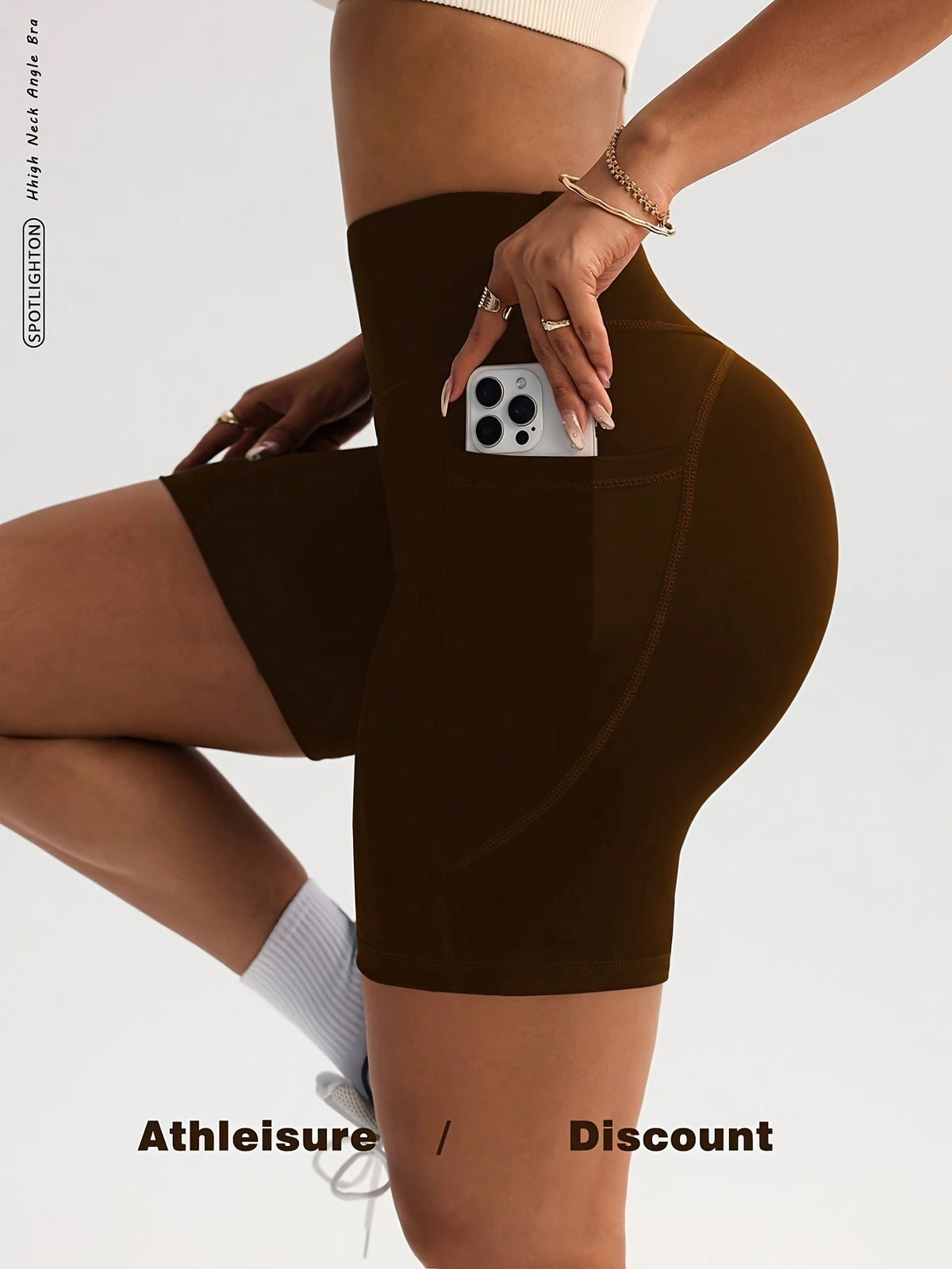High Waist Compression Pocket Shorts - Dark Brown