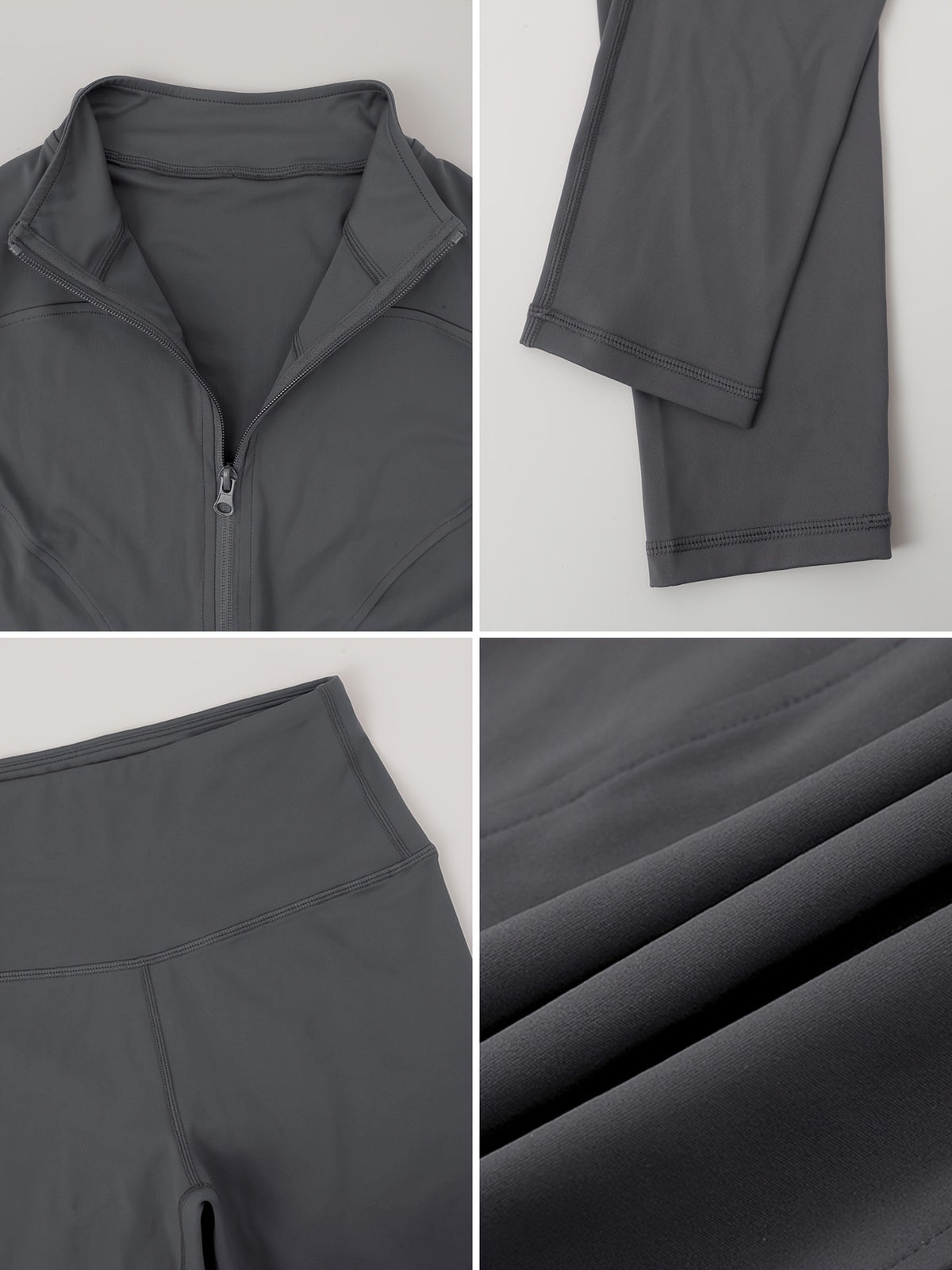 Thumbhole Cropped Zip Jacket & Leggings Set - Grey