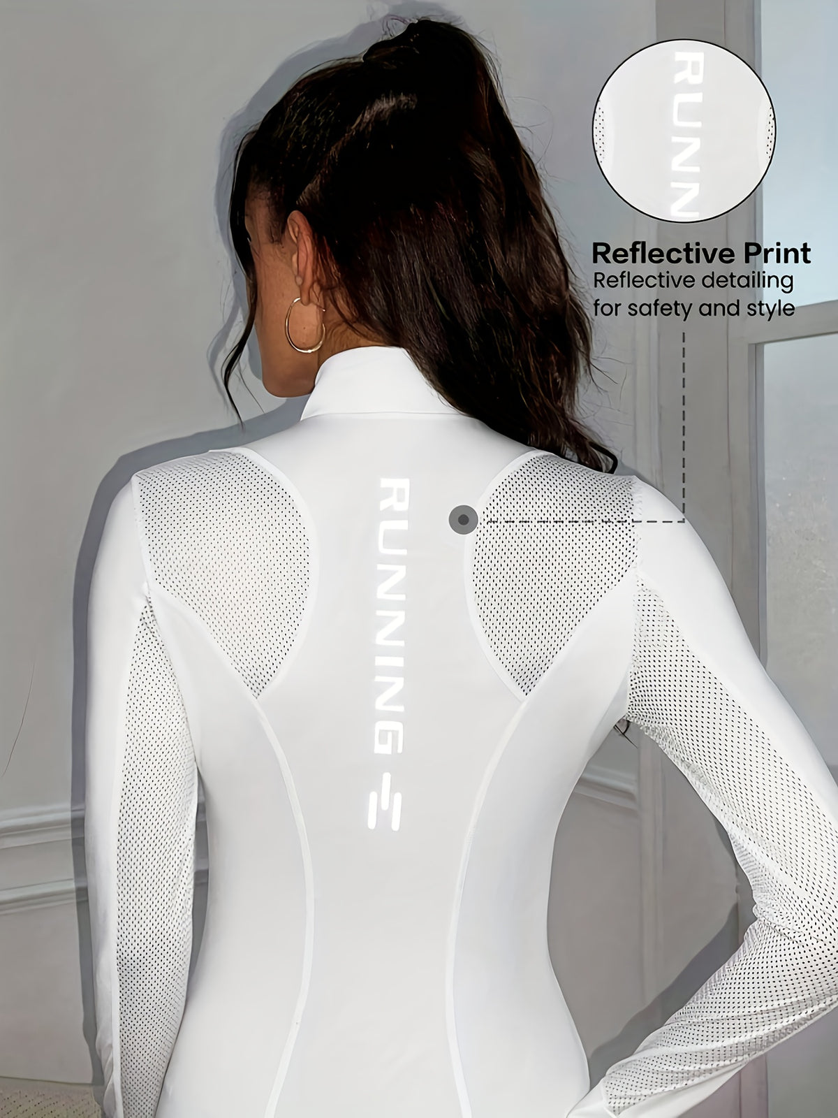 Reflective Letter Mesh Thumbhole Jacket - White