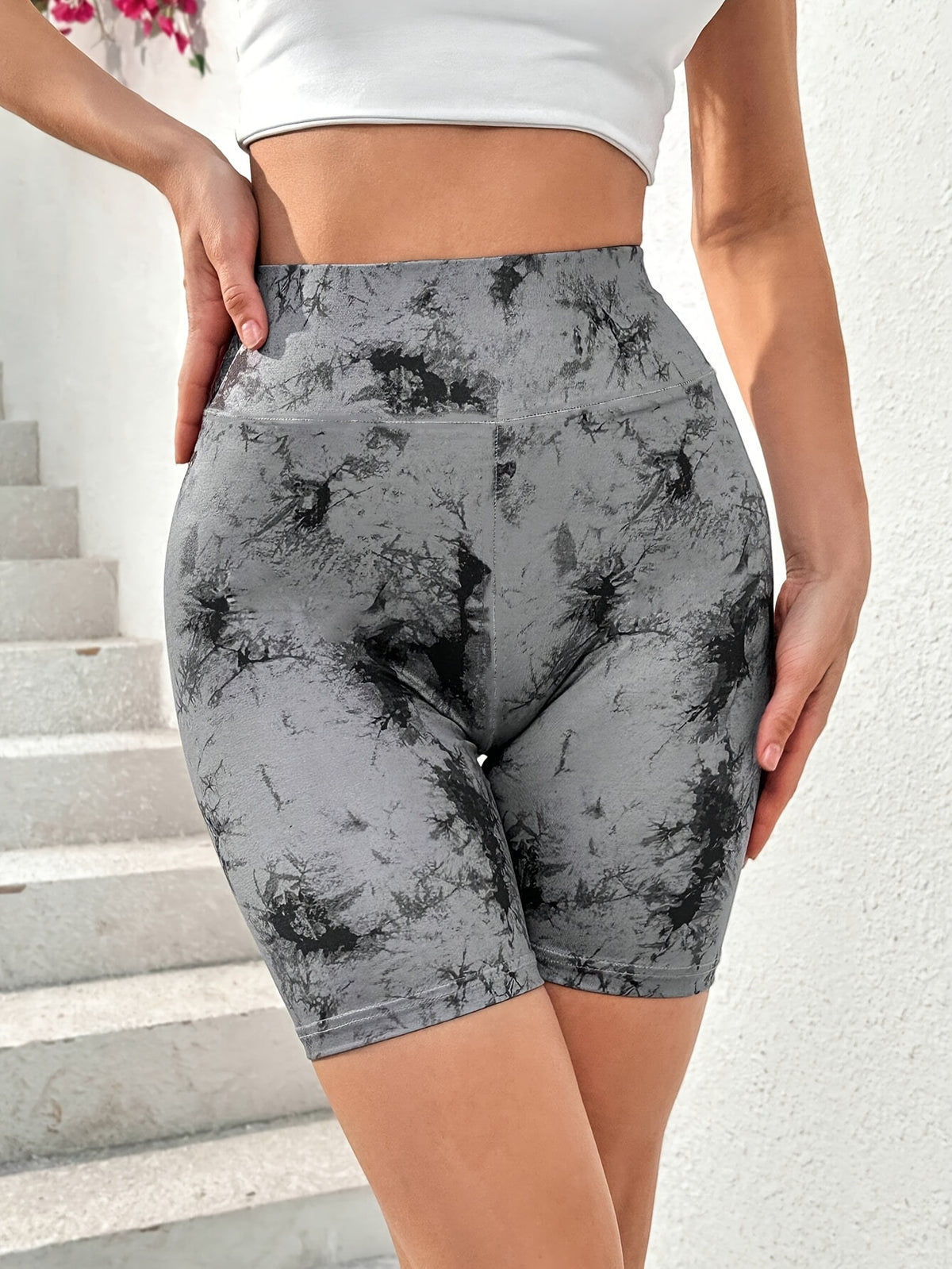 3 Pack Tie-Dye Fitted Athletic Shorts - Black, White & Grey