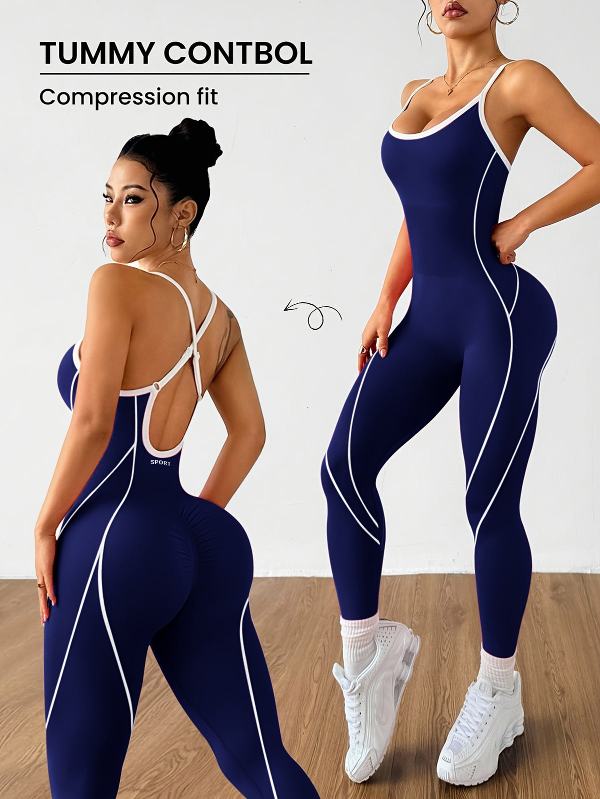 Criss Cross Back Contour Jumpsuit - Navy
