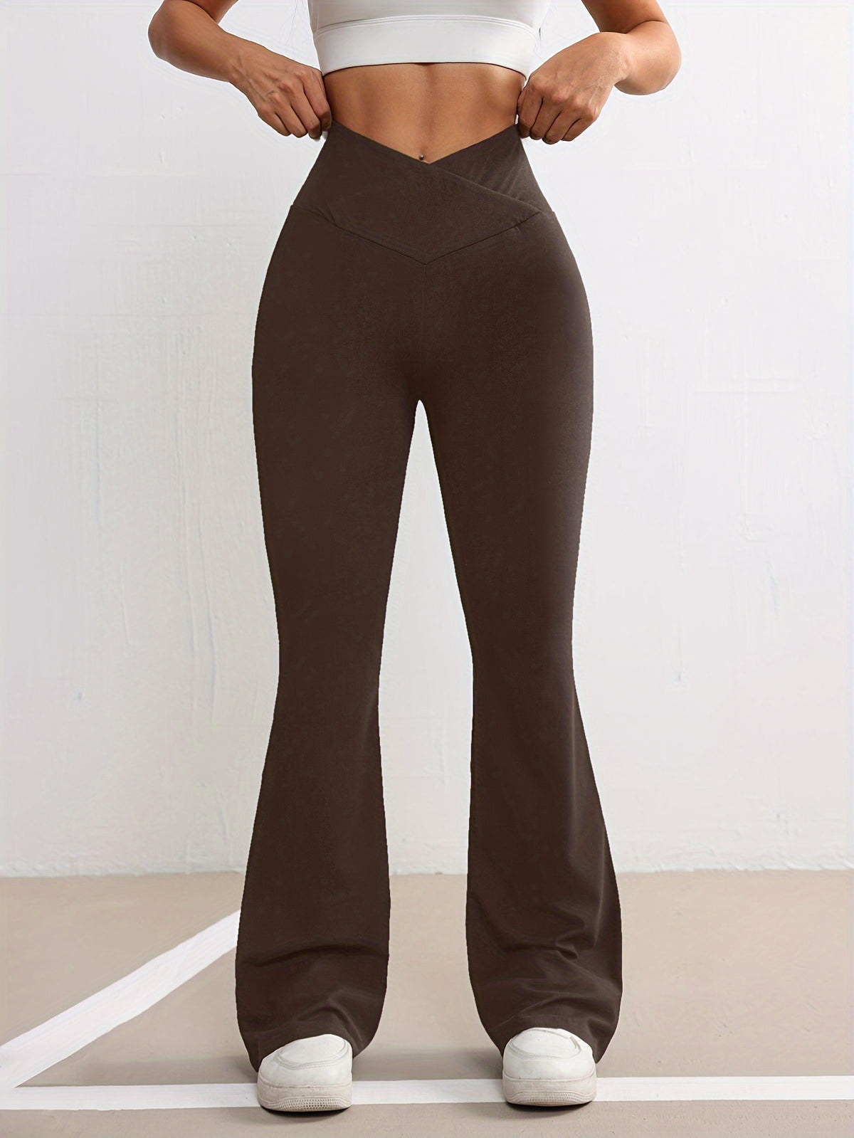Solid Flare Workout Pants - Dark Brown