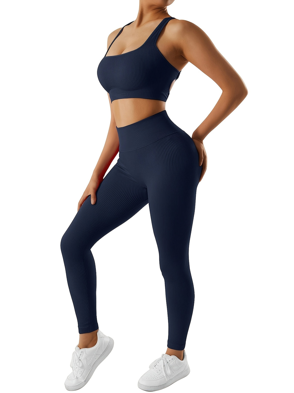 Crop Tank & Seamless Yoga Pants Set - Navy