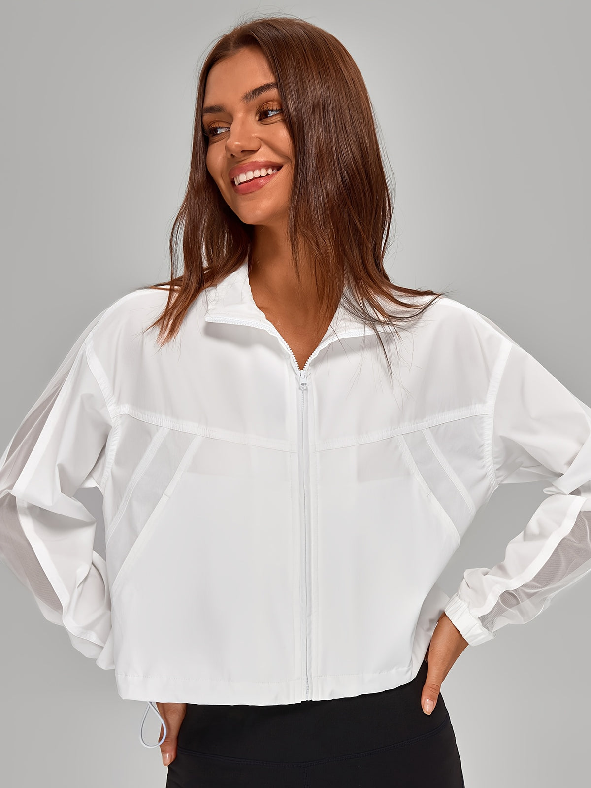 Mesh Panel Zip Jacket - White