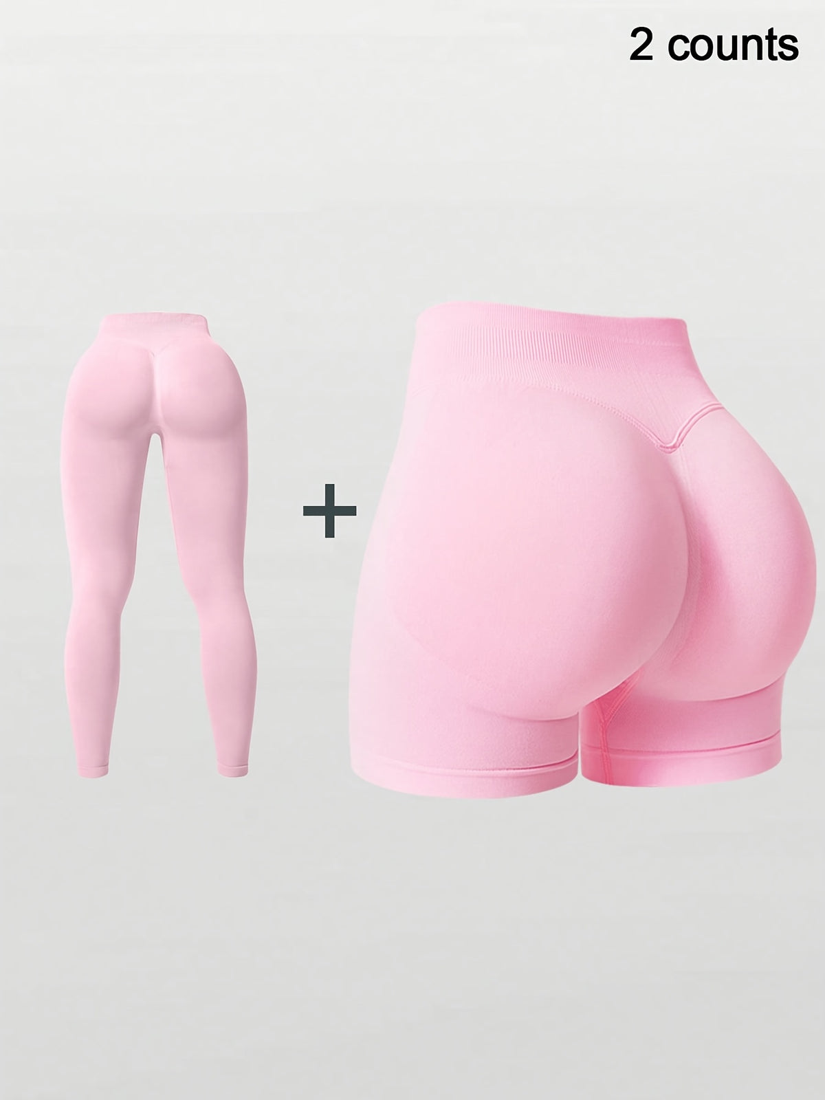 2 Pack Ribbed Shorts & Leggings - Pink