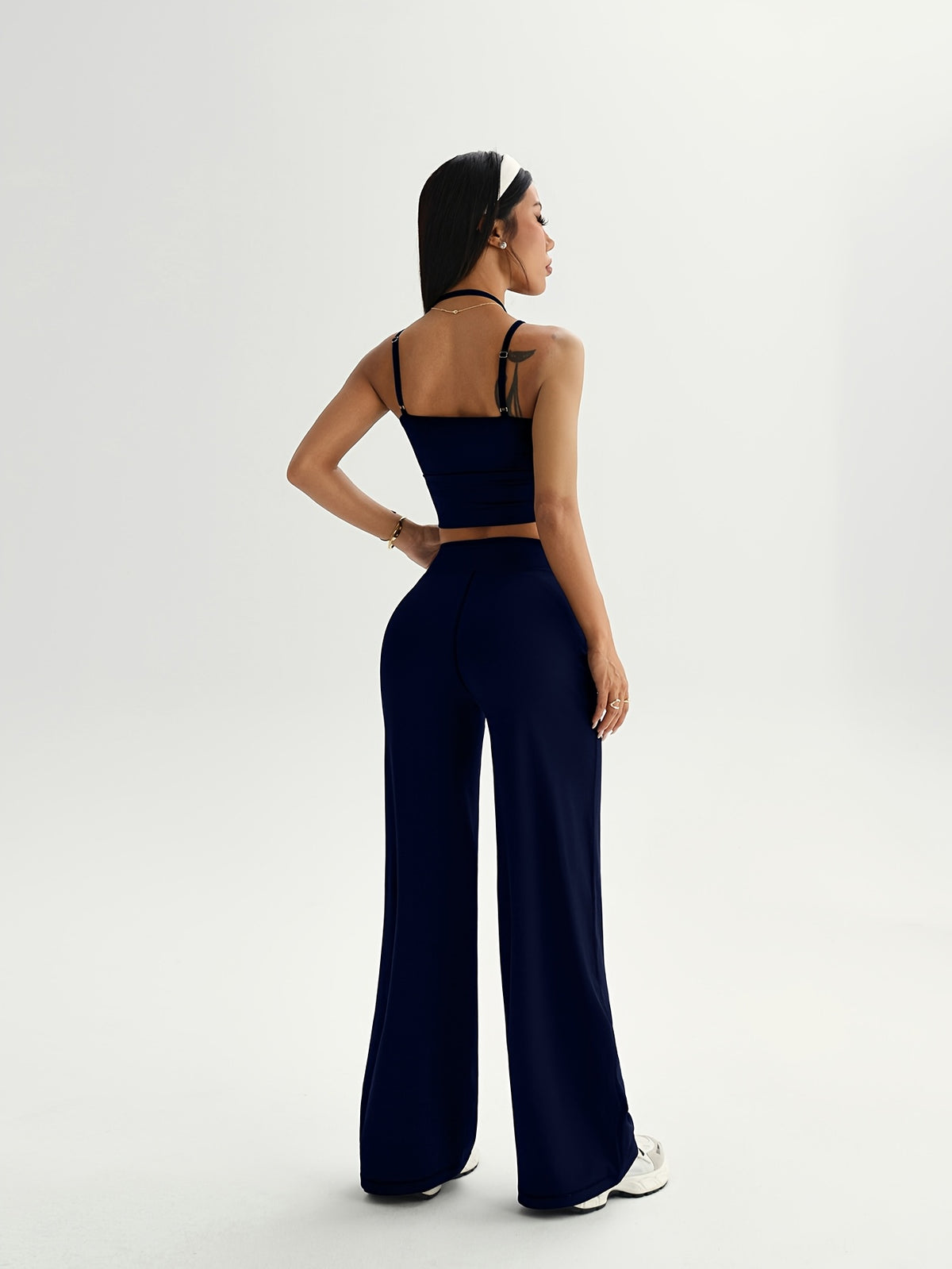 Camisole & Wide Leg Pants Set - Navy