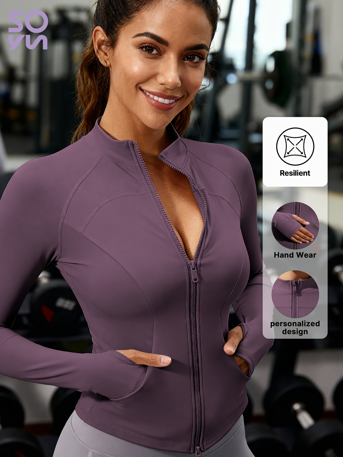 Pocket Solid Running Sports Jacket - Deep Purple