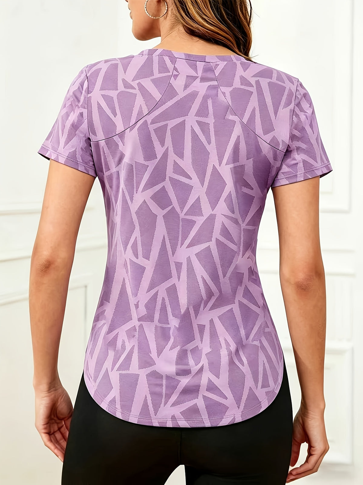 Jacquard Curved Hem Sports Tee - Purple