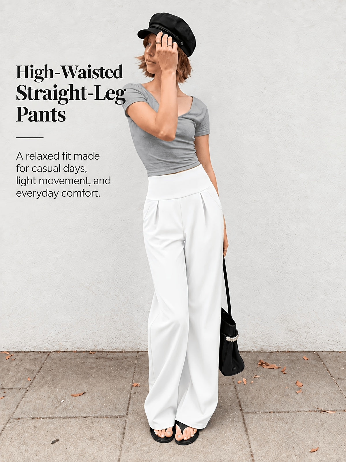 Front Pleat Straight Leg Yoga Pants - White