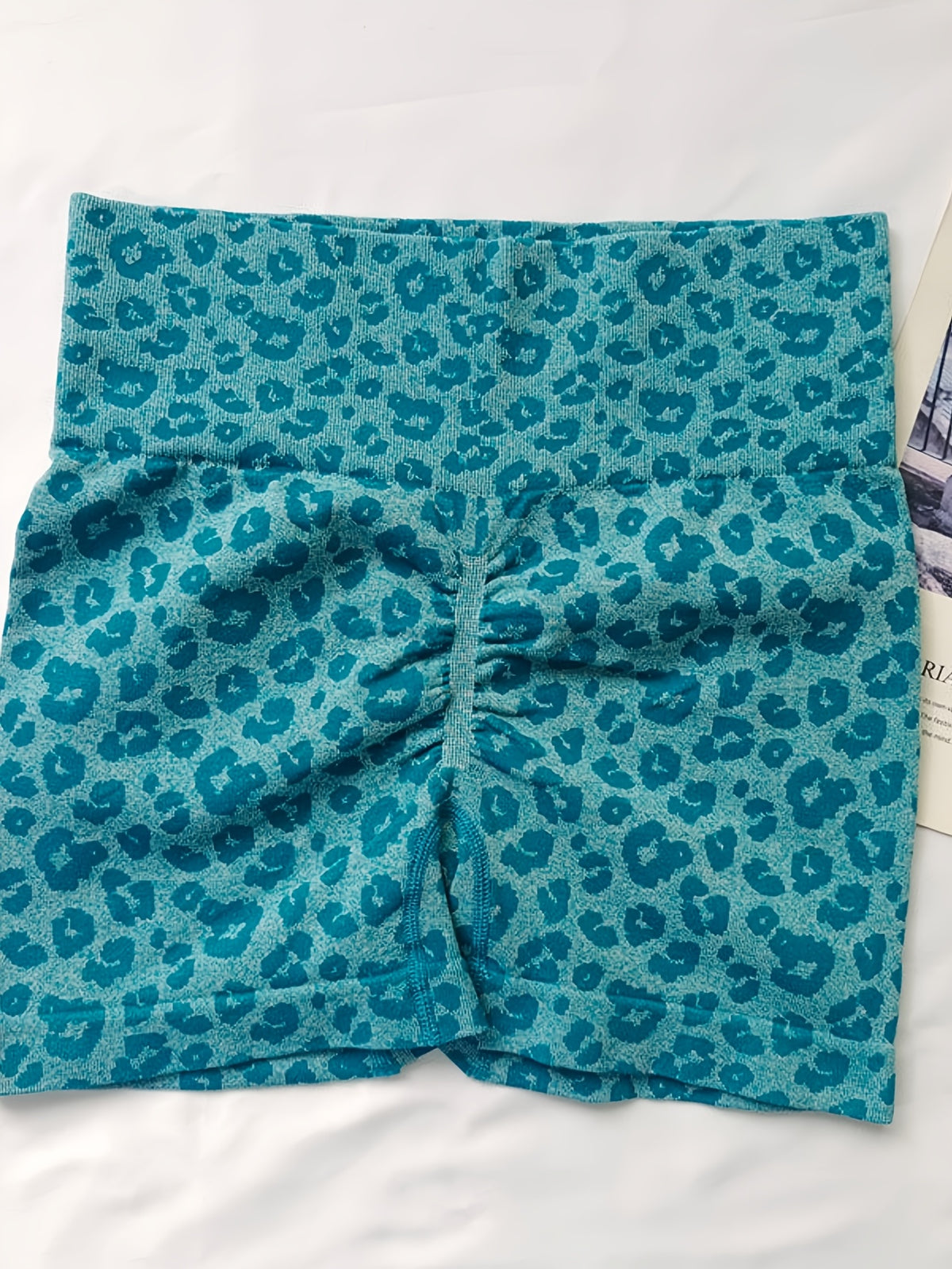 High Waist Spotted Leopard Seamless Shorts - Peacock Blue