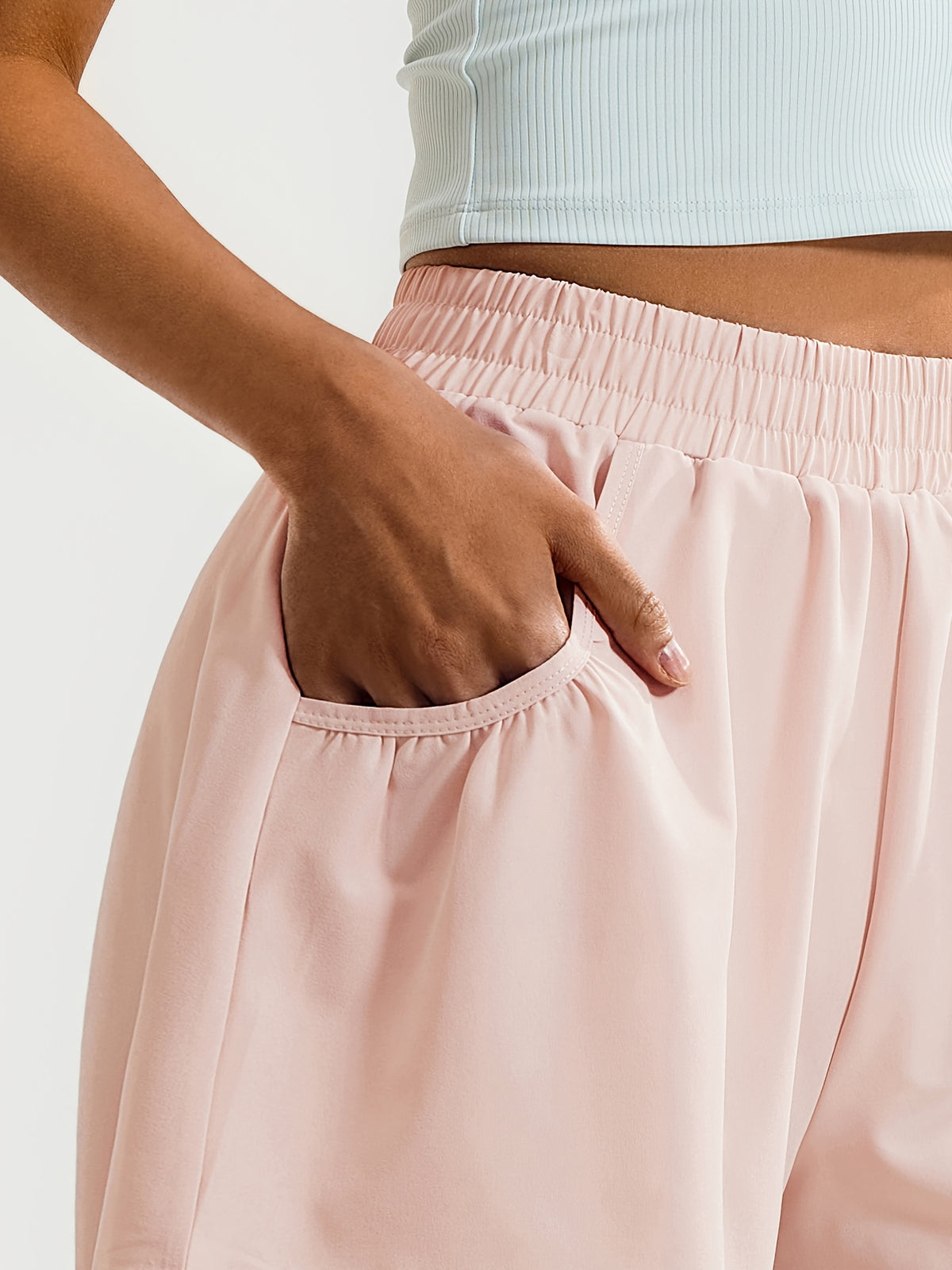 Loose Pocket Running Shorts - Light Pink
