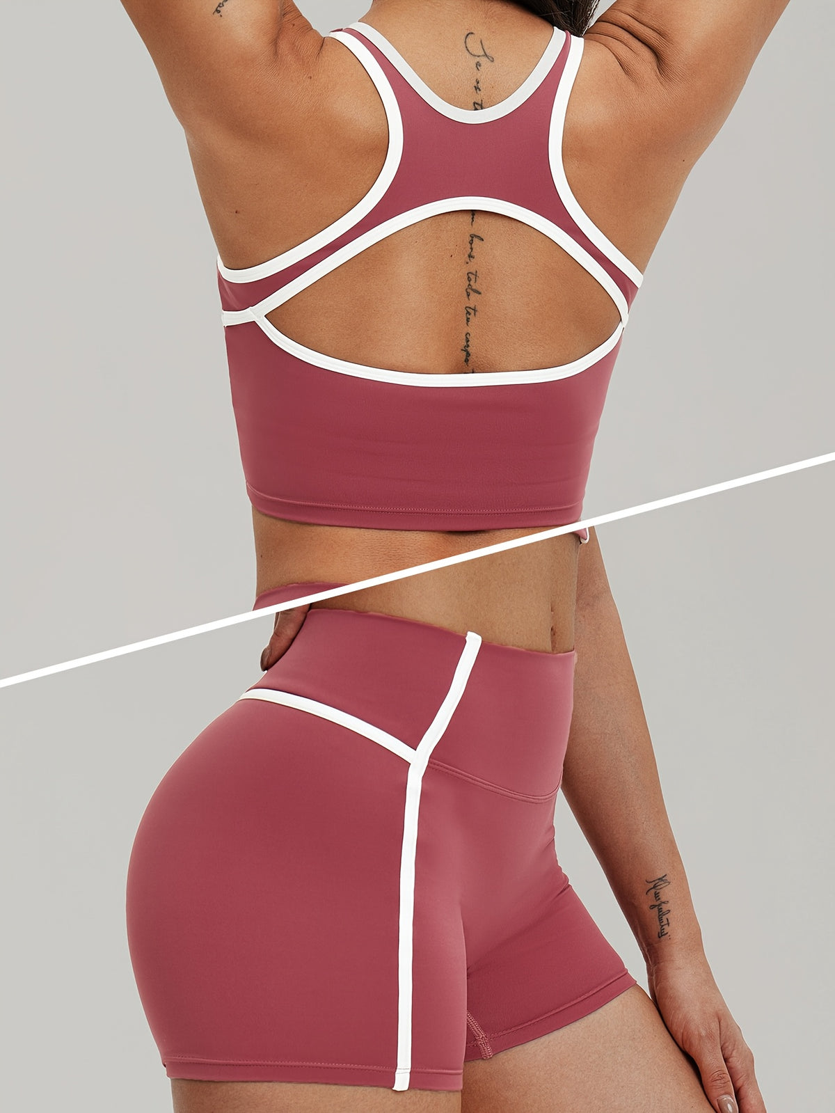 Striped Tee & Shorts Set - Dusty Rose